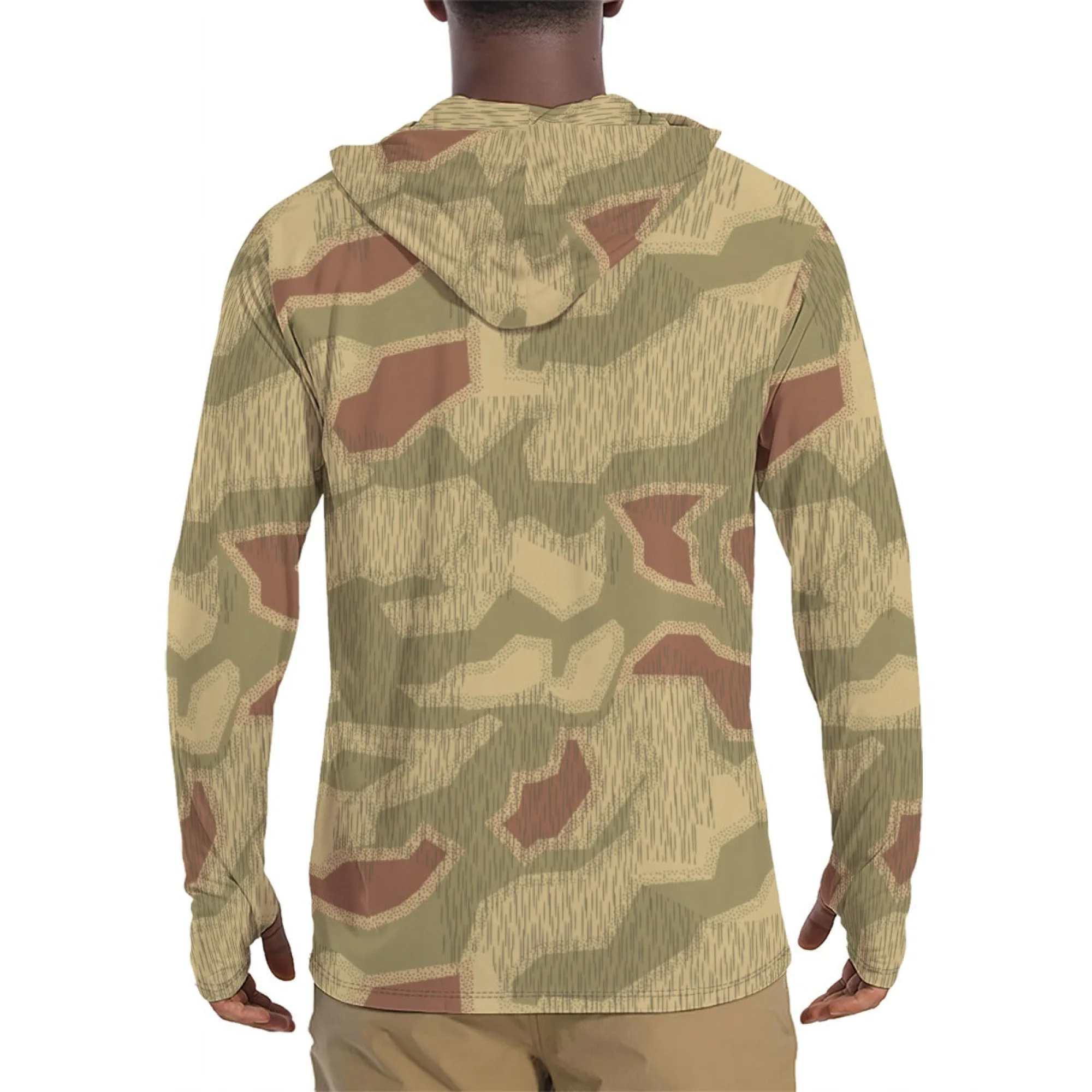German Sumpfmuster 44 CAMO Mens Sunscreen Sports Hoodie With Thumb Holes - Image 2