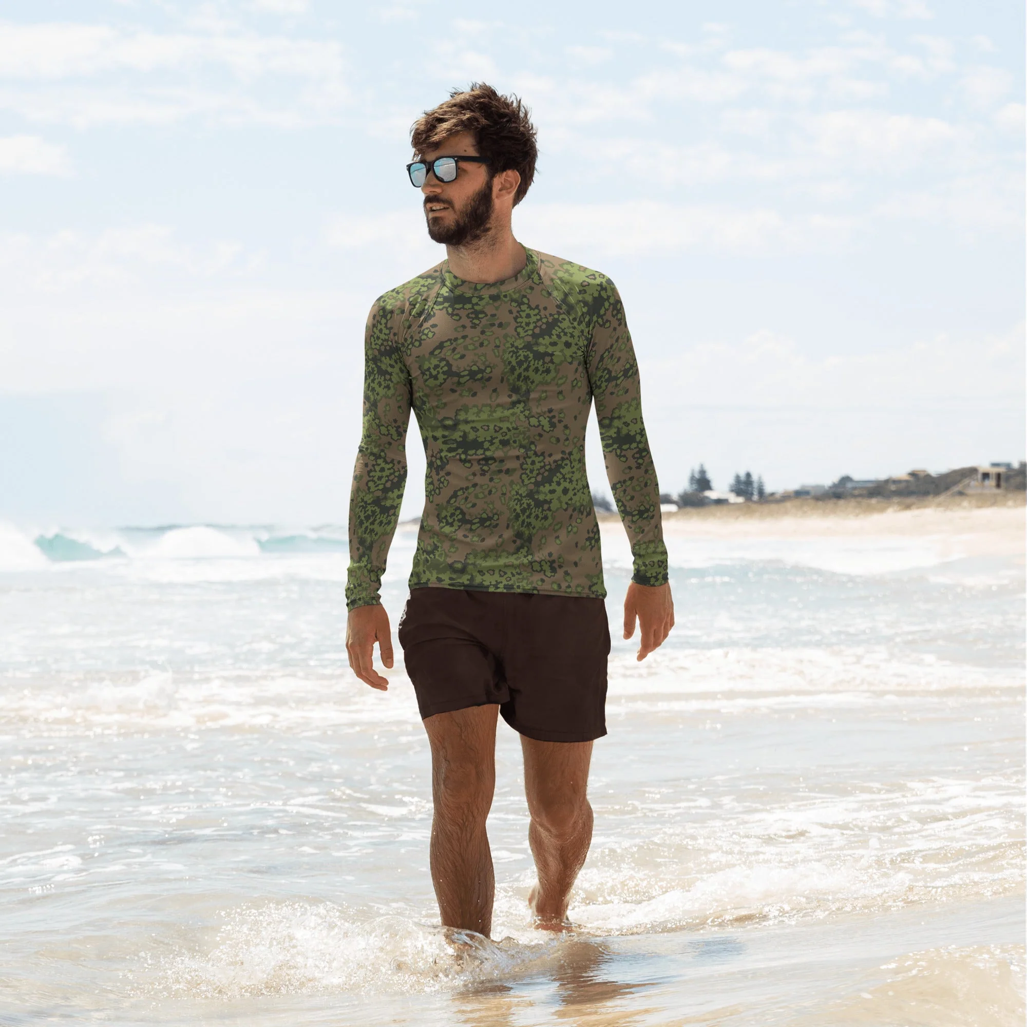 German Oak Leaf Eichenlaubmuster Summer CAMO Mens Long-Sleeve Rash Guard