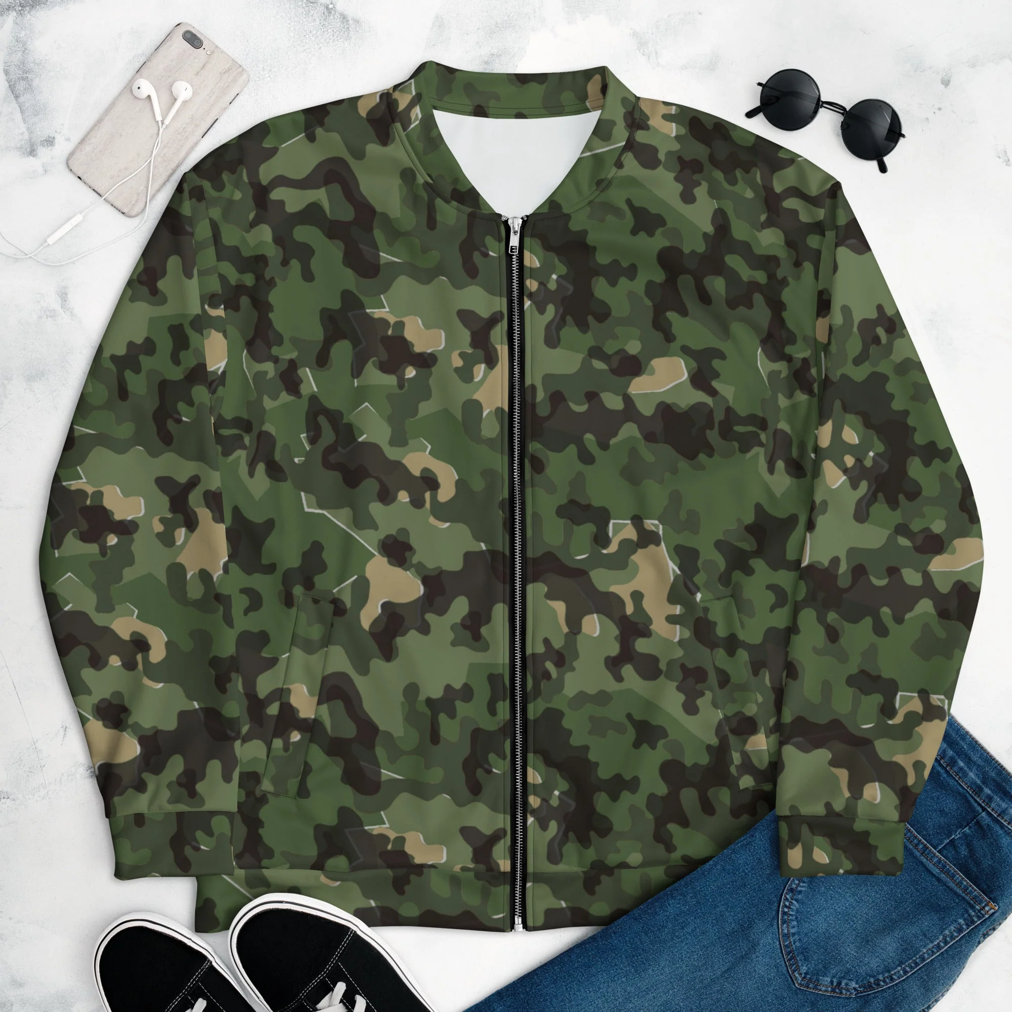 German Zelt-tarnmuster Summer CAMO Unisex Bomber Jacket - Image 3