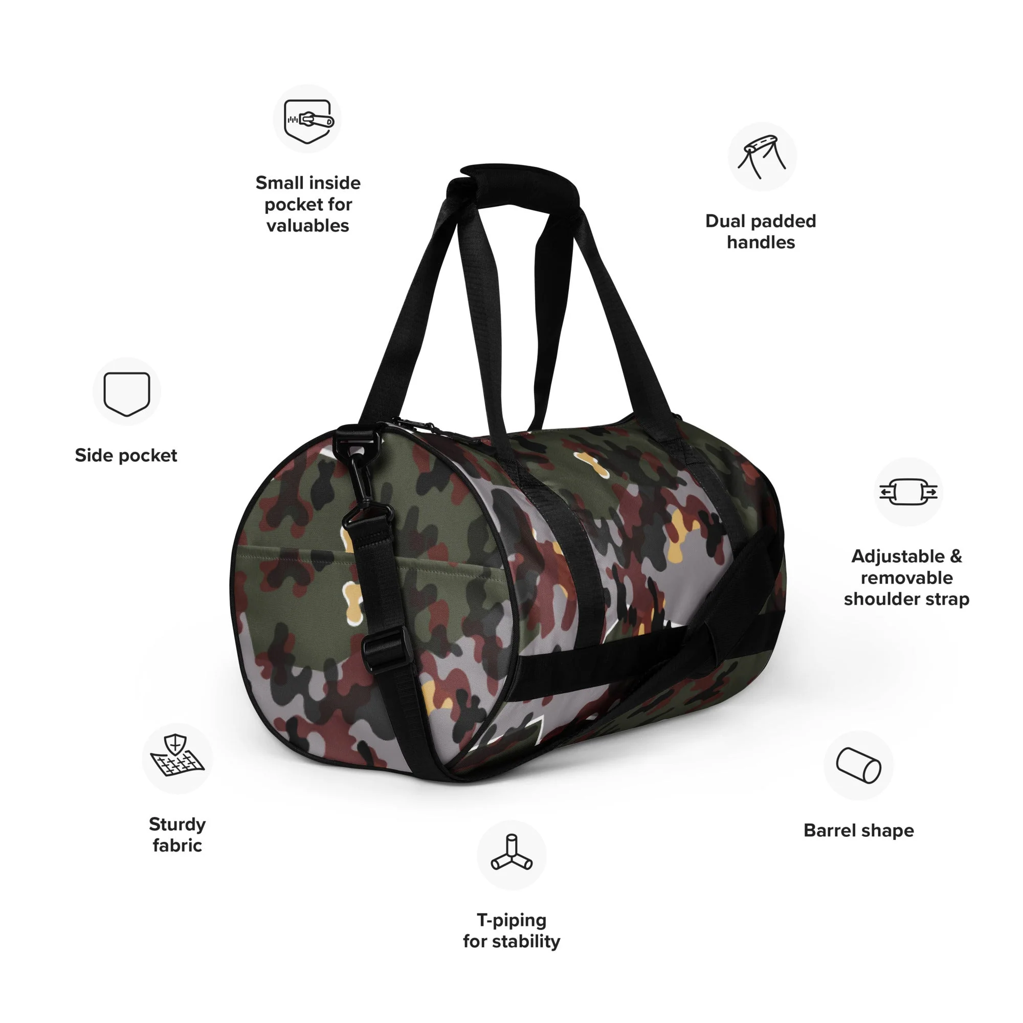 German Zelt-tarnmuster Winter CAMO Gym Bag - Image 2