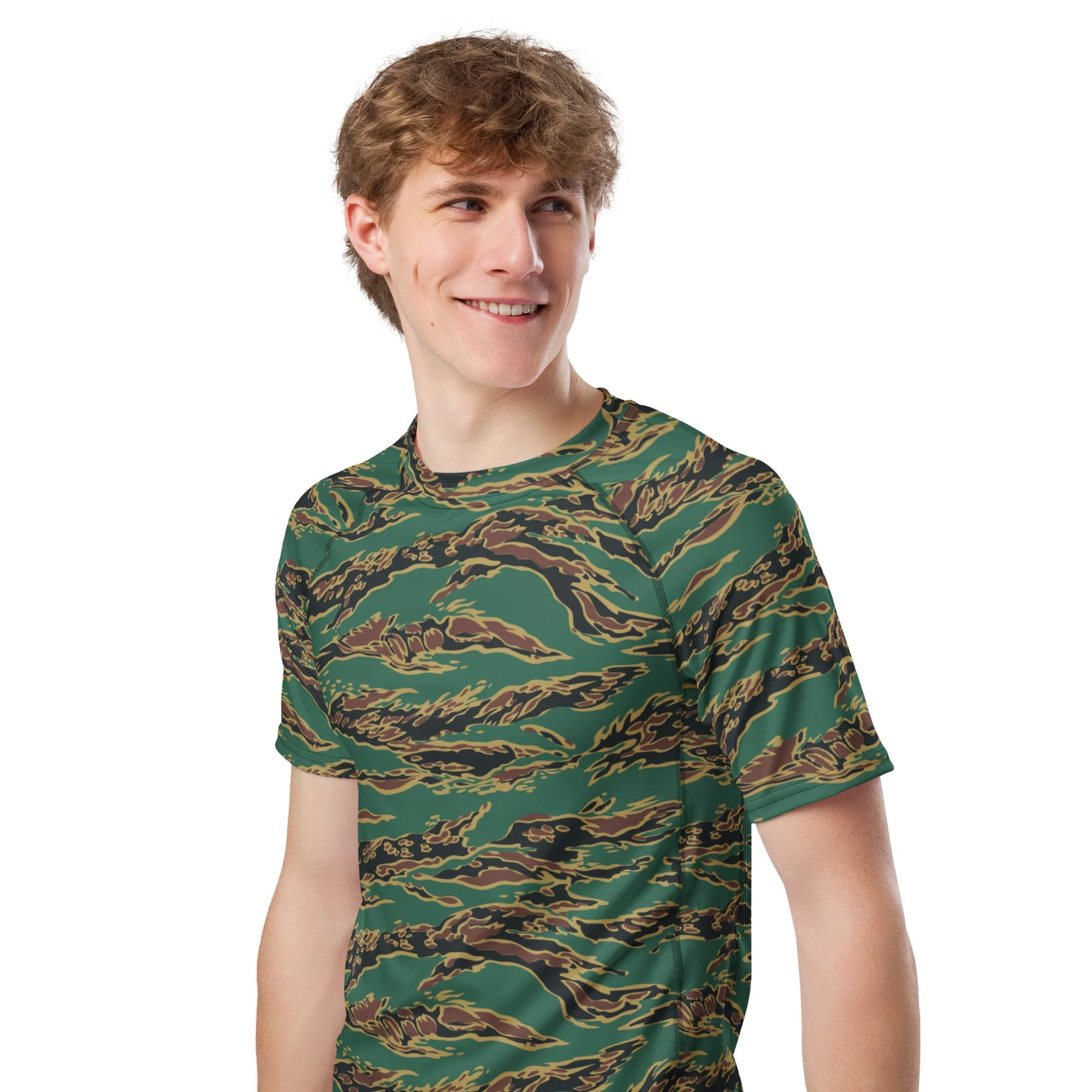 Guyanese Tiger Stripe CAMO Mens Short-Sleeve Rash Guard - Image 4