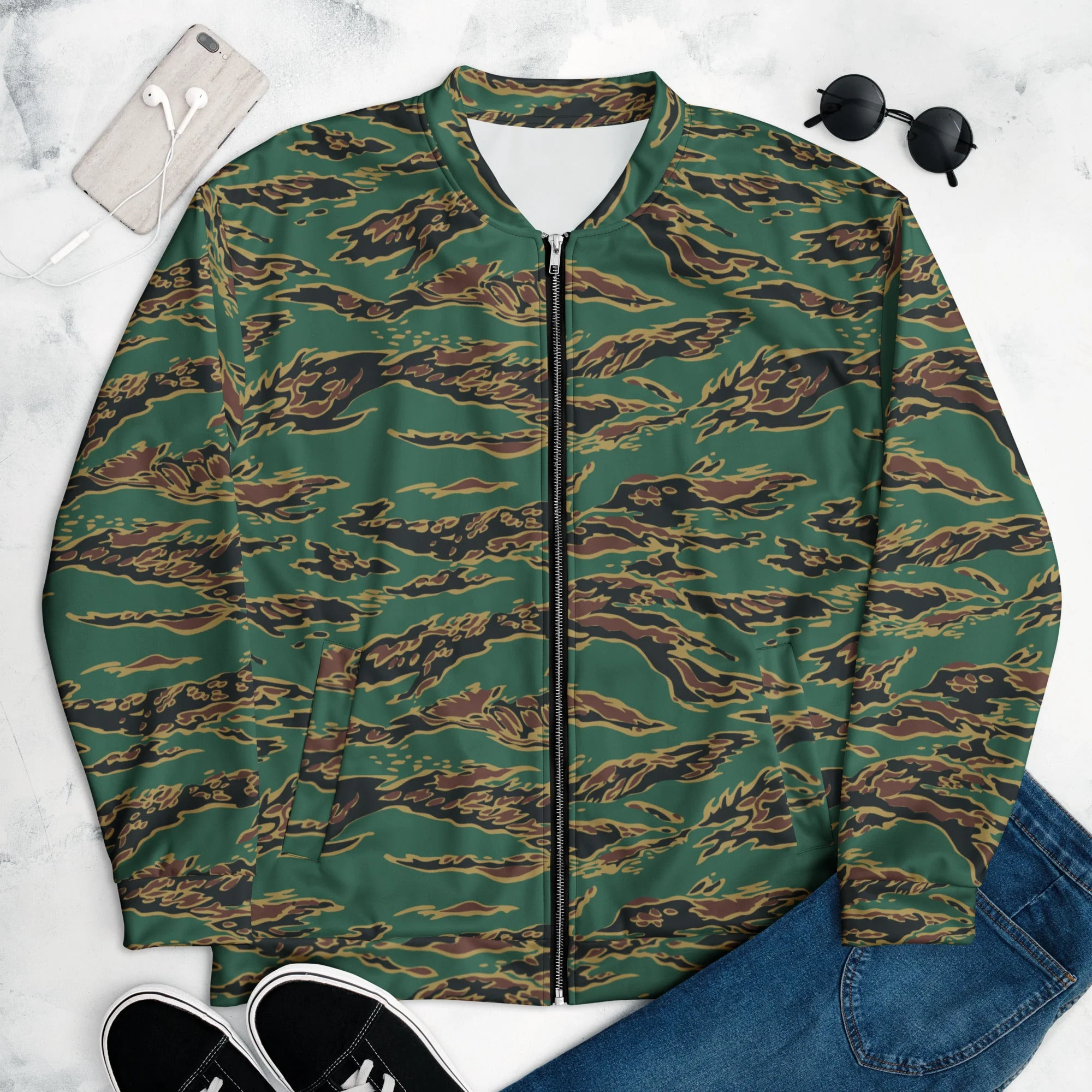 Guyanese Tiger Stripe CAMO Unisex Bomber Jacket - Image 2