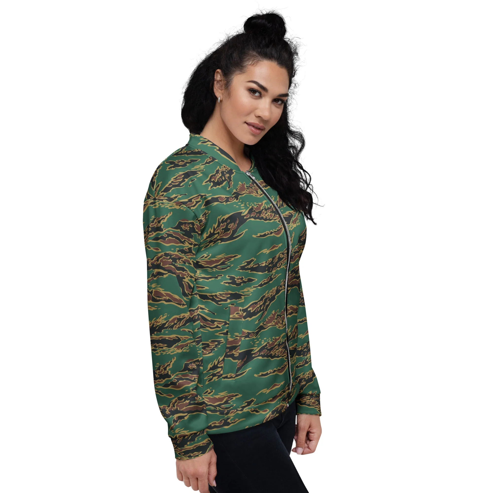 Guyanese Tiger Stripe CAMO Unisex Bomber Jacket - Image 4
