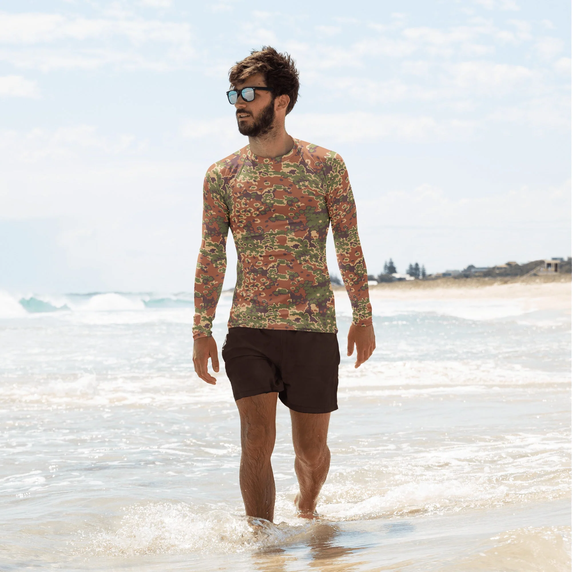 Iraqi Oak Leaf Eichenlaubmuster Arid CAMO Mens Long-Sleeve Rash Guard