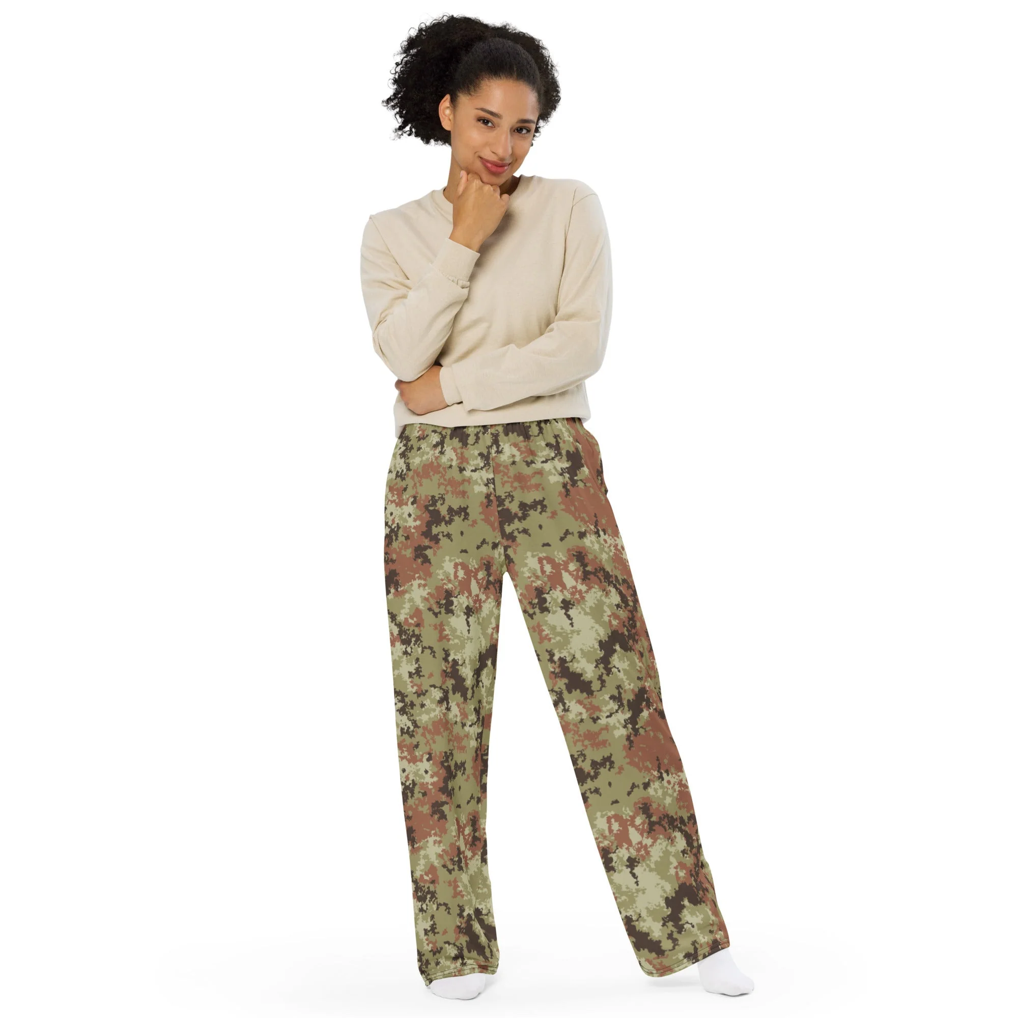 Italian Mimetico Vegetata CAMO Unisex Wide-Leg Leisure Pants - Image 5