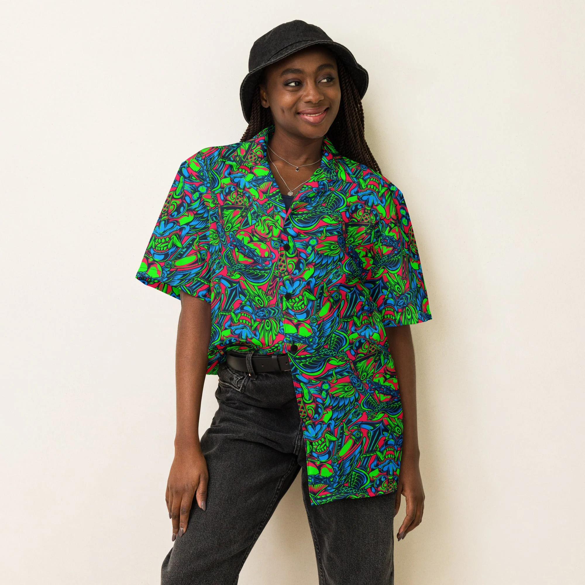 Kabuki Phantom Neon CAMO Unisex Short-Sleeve Button Shirt - Image 13