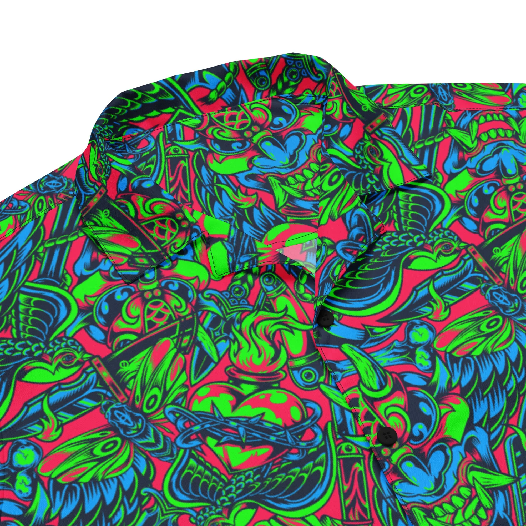 Kabuki Phantom Neon CAMO Unisex Short-Sleeve Button Shirt - Image 2