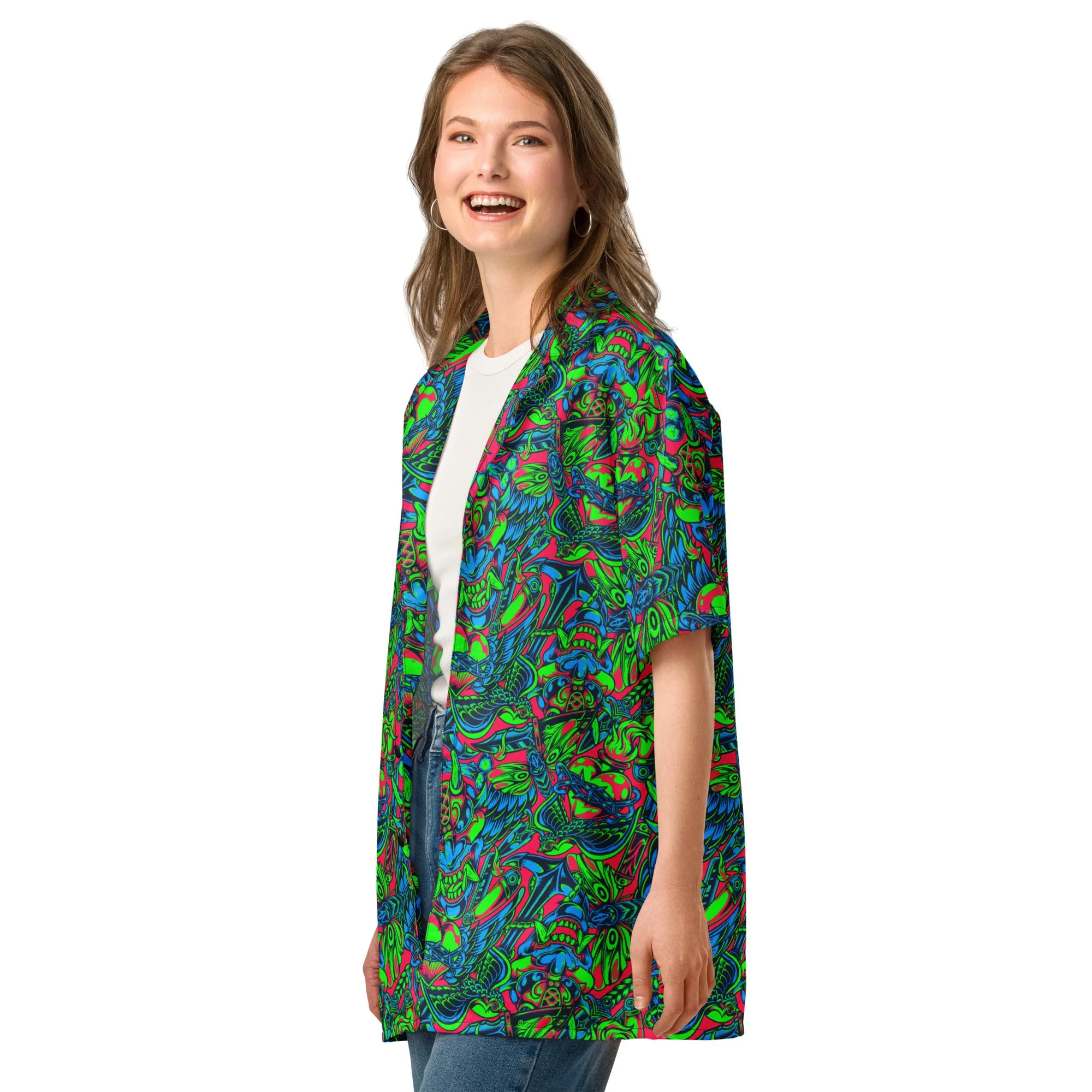 Kabuki Phantom Neon CAMO Unisex Short-Sleeve Button Shirt - Image 7