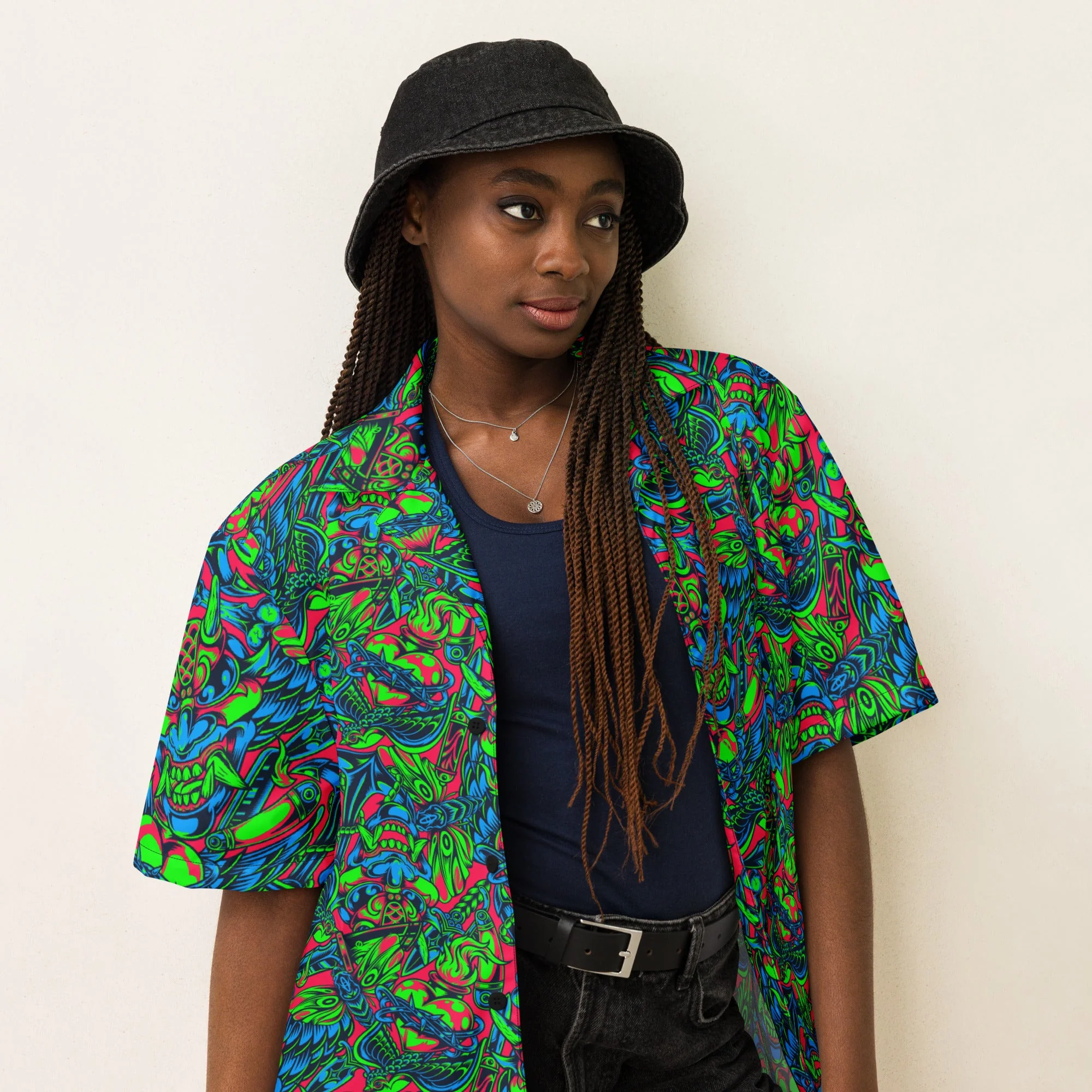 Kabuki Phantom Neon CAMO Unisex Short-Sleeve Button Shirt - Image 9