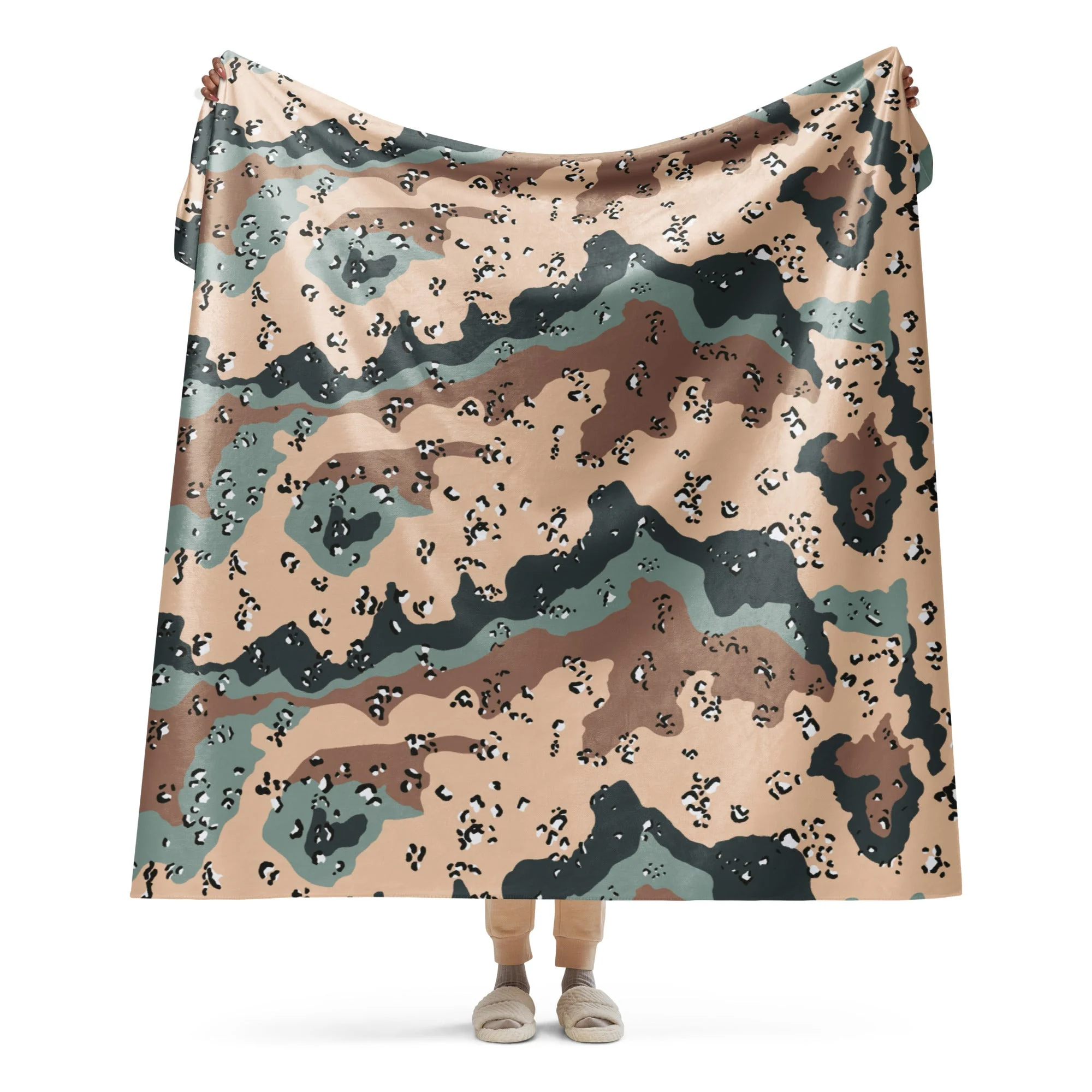 Kazakhstan Chocolate Chip CAMO Sherpa Blanket