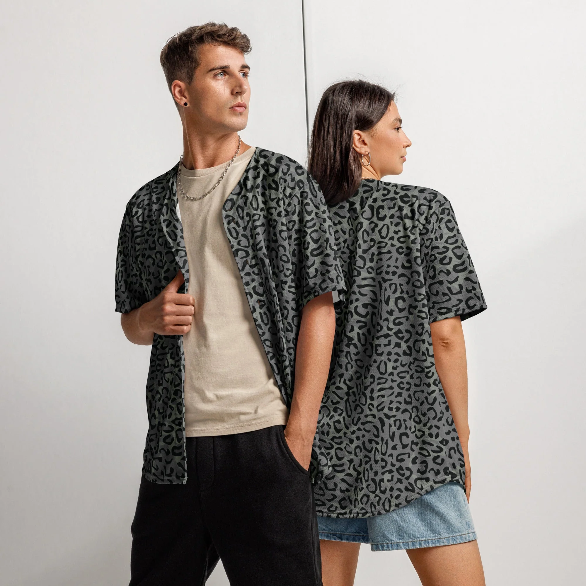 Leopard Spot Grey CAMO Unisex Baseball Jersey