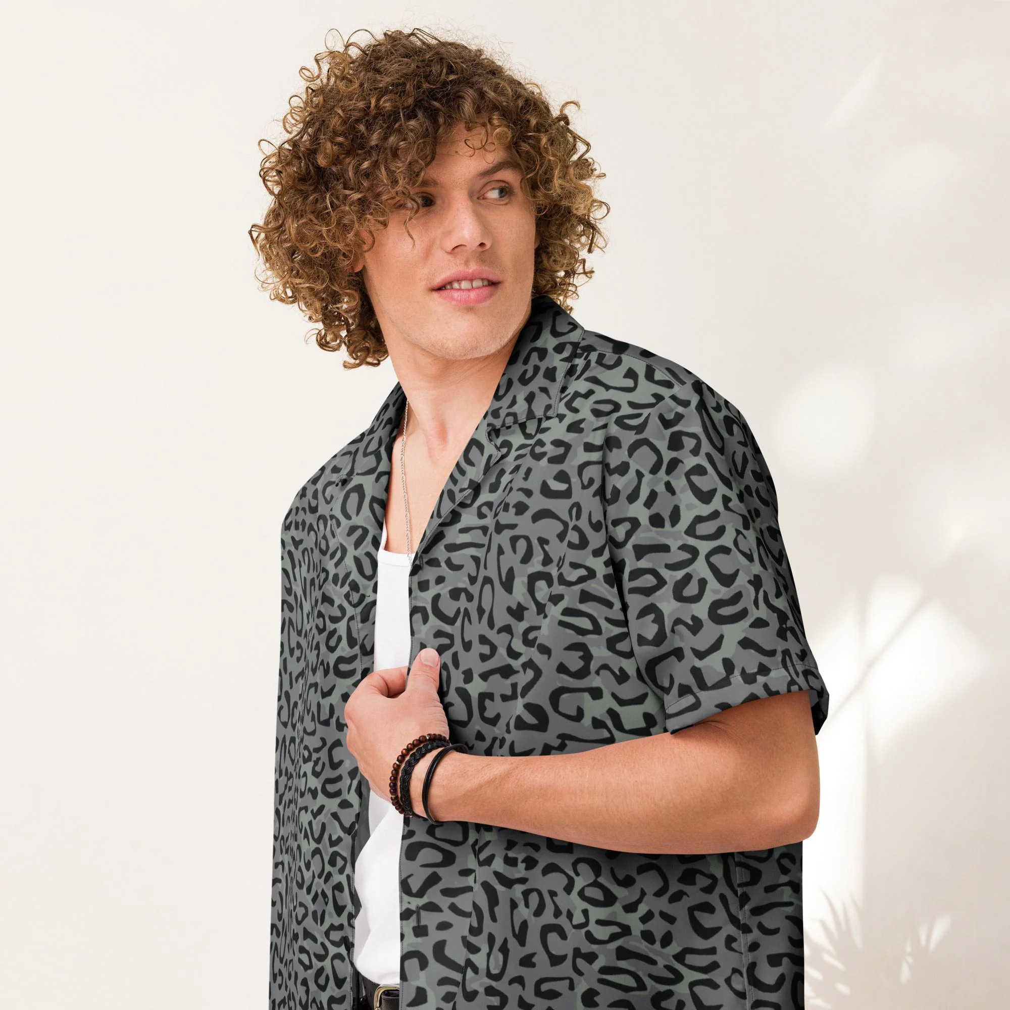 Leopard Spot Grey CAMO Unisex Short-Sleeve Button Shirt