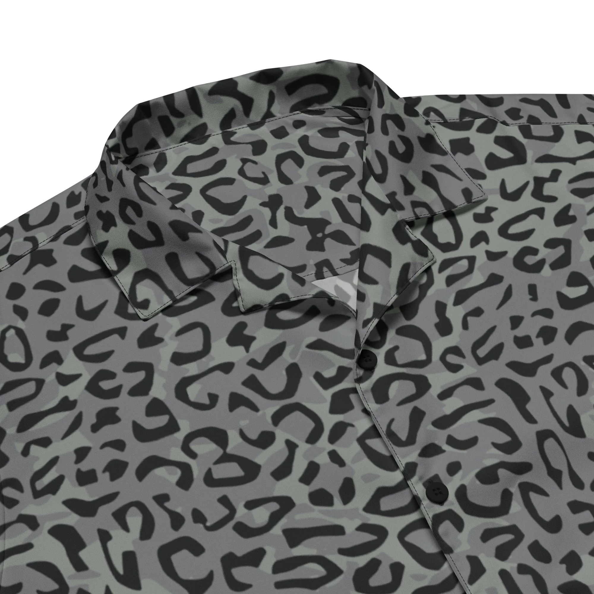 Leopard Spot Grey CAMO Unisex Short-Sleeve Button Shirt - Image 2