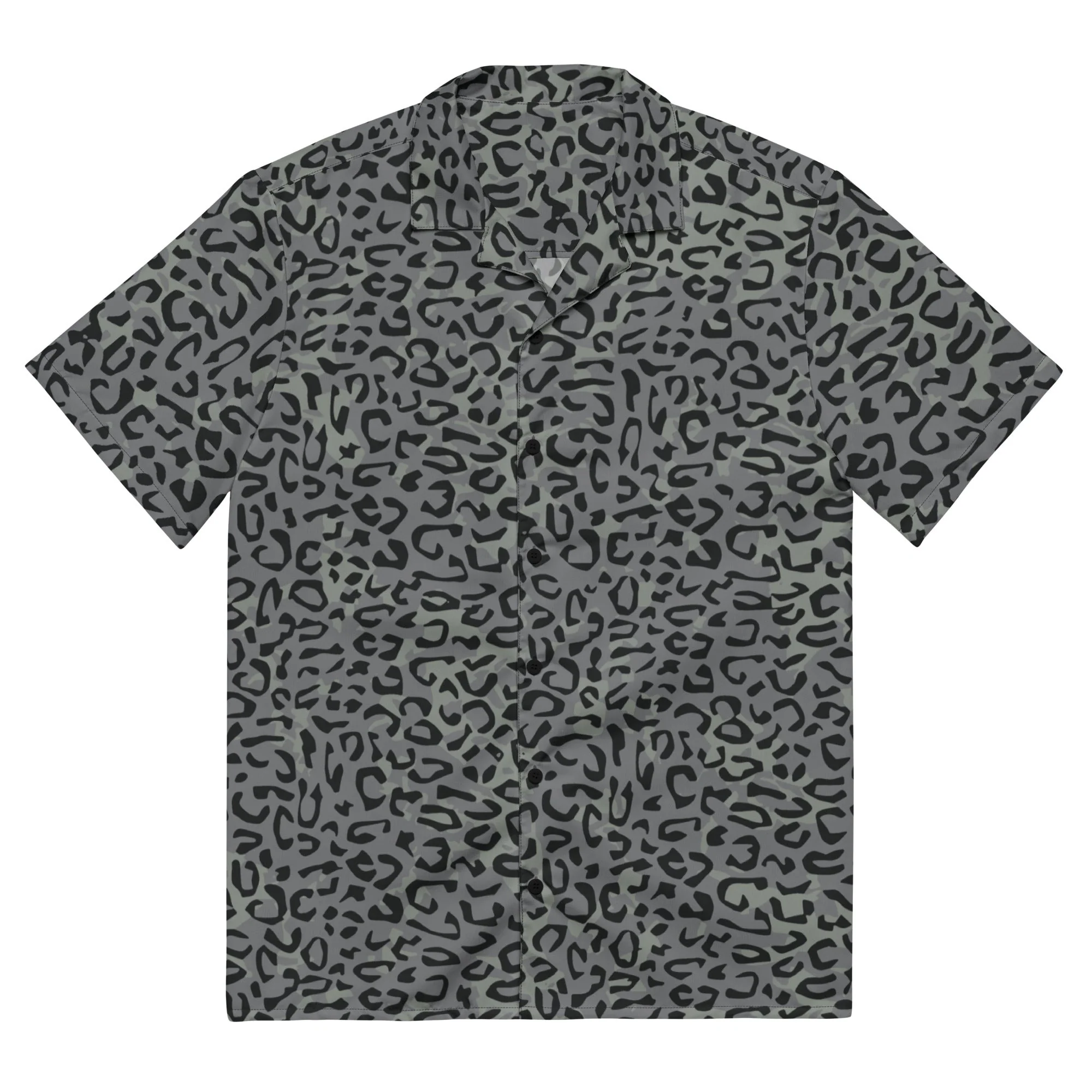 Leopard Spot Grey CAMO Unisex Short-Sleeve Button Shirt - Image 3