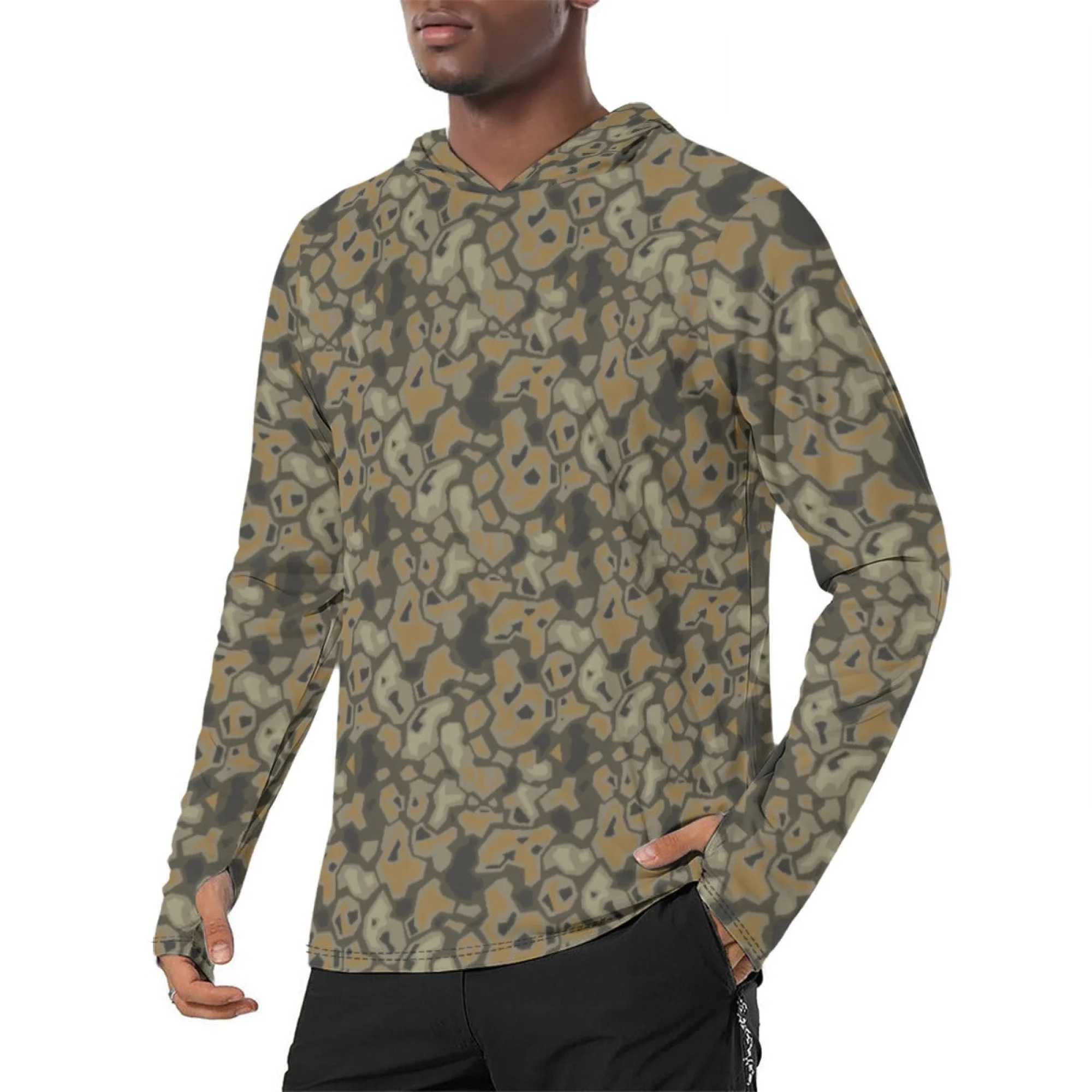 Metal Gear Solid (MGS) Rock CAMO Mens Sunscreen Sports Hoodie With Thumb Holes
