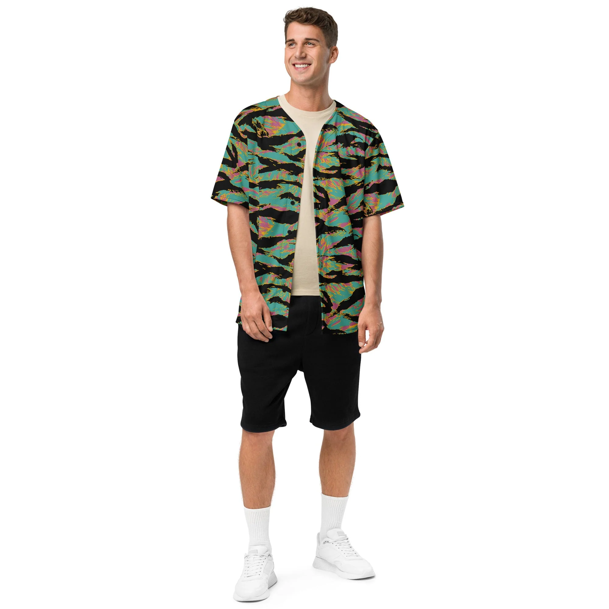 American Tiger Stripe Miami Sunset CAMO Unisex Baseball Jersey - Image 14