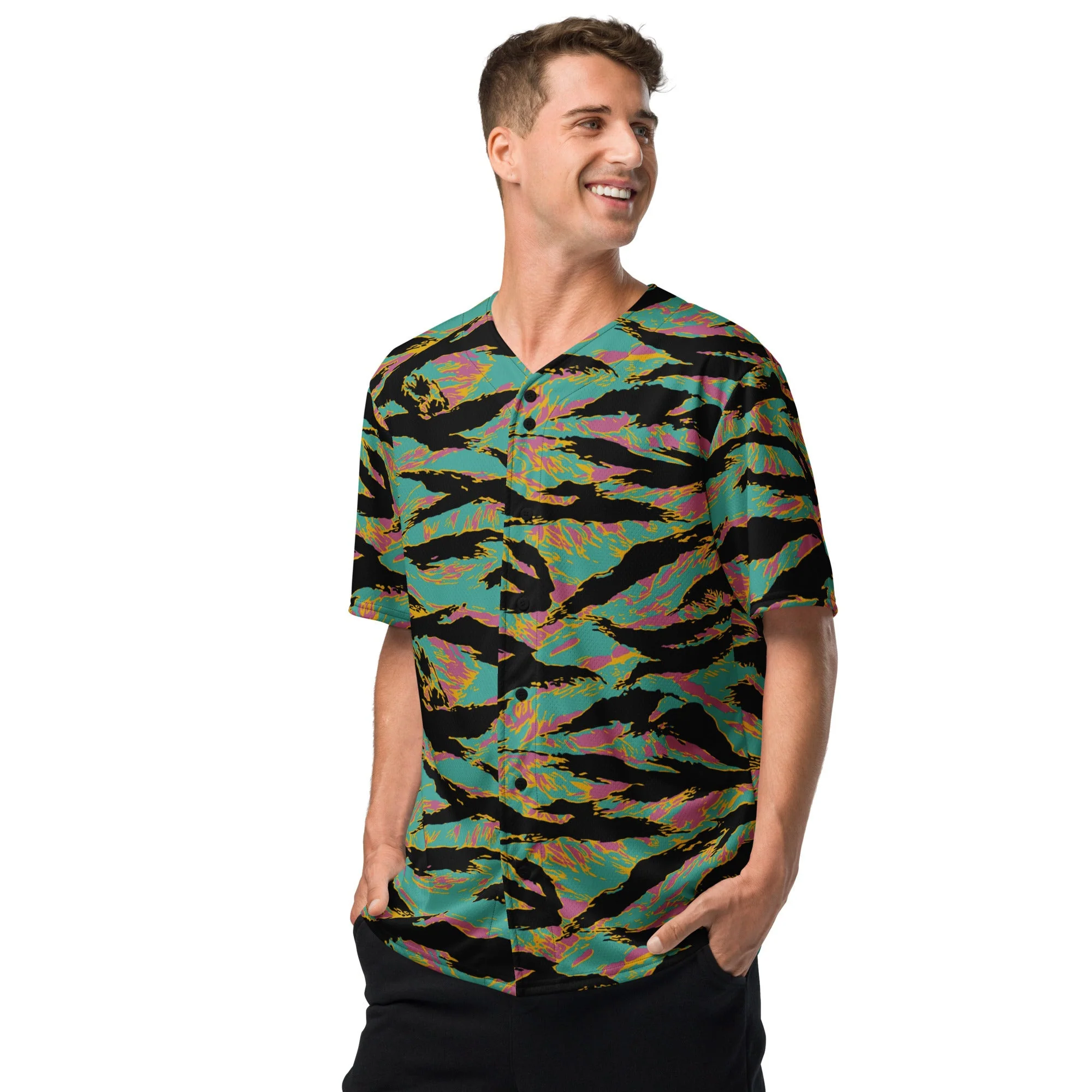 American Tiger Stripe Miami Sunset CAMO Unisex Baseball Jersey - Image 9