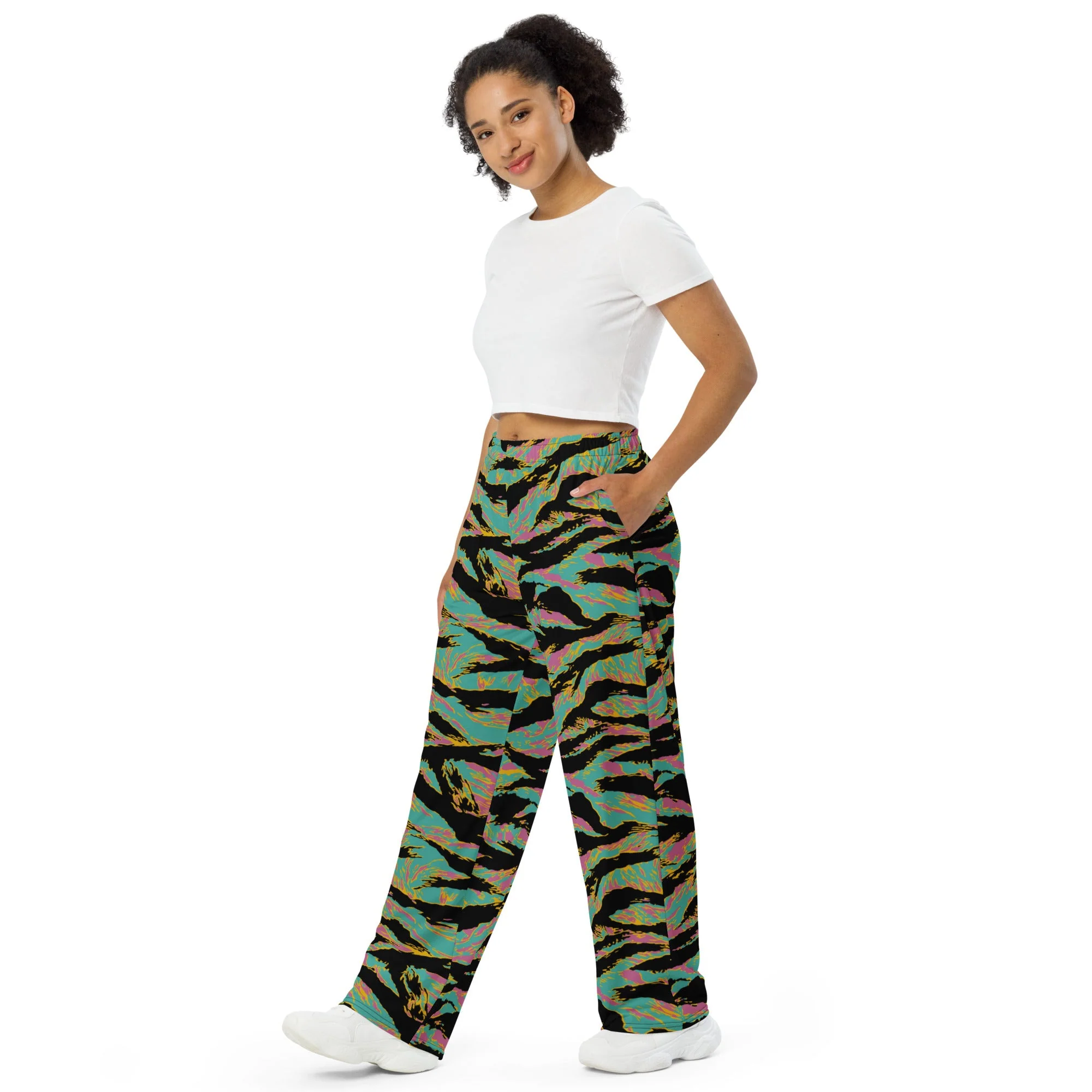 American Tiger Stripe Miami Sunset CAMO Unisex Wide-Leg Leisure Pants - Image 5