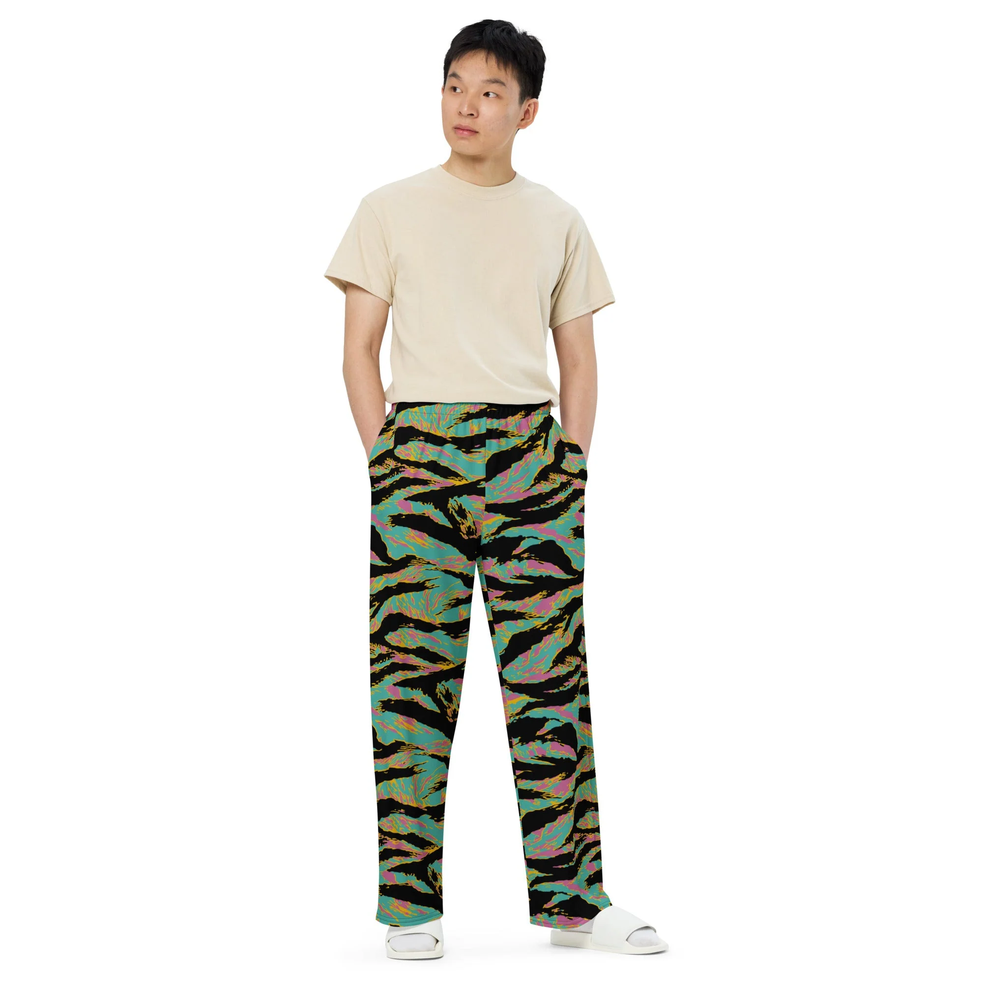 American Tiger Stripe Miami Sunset CAMO Unisex Wide-Leg Leisure Pants - Image 9