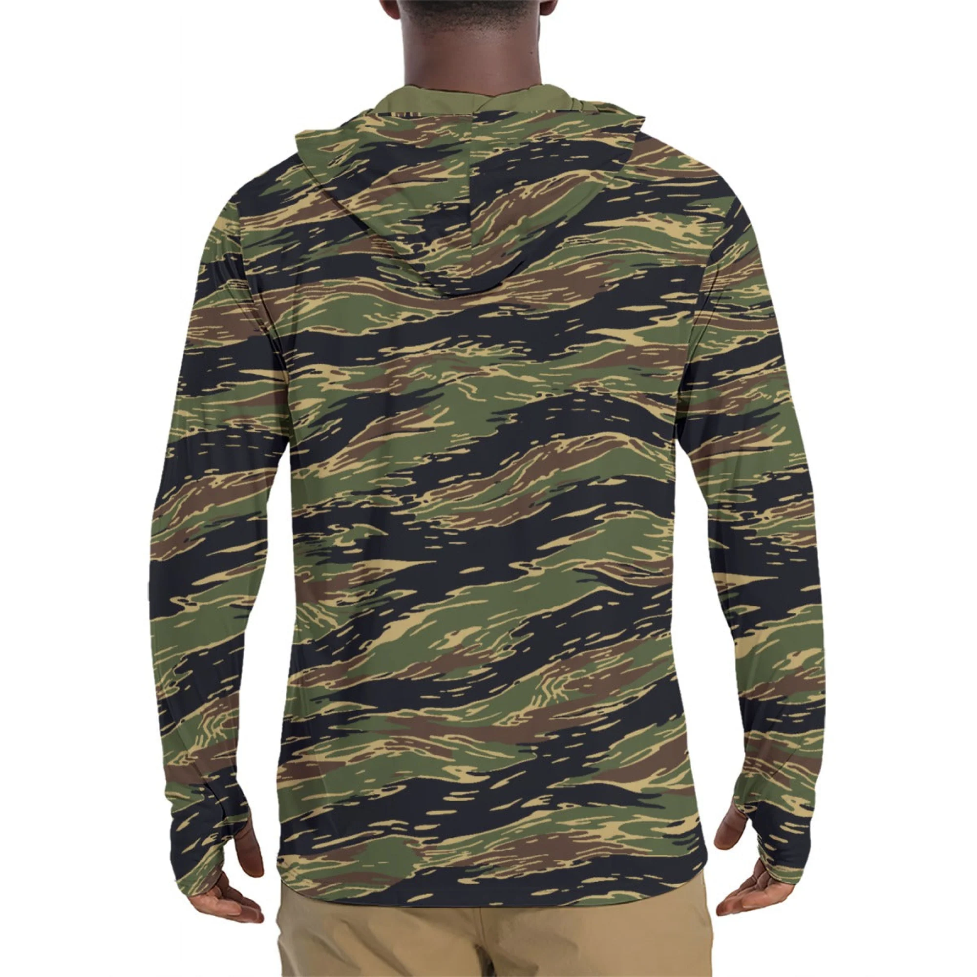 Midnight Fang Tiger Stripe CAMO Mens Sunscreen Sports Hoodie With Thumb Holes - Image 2