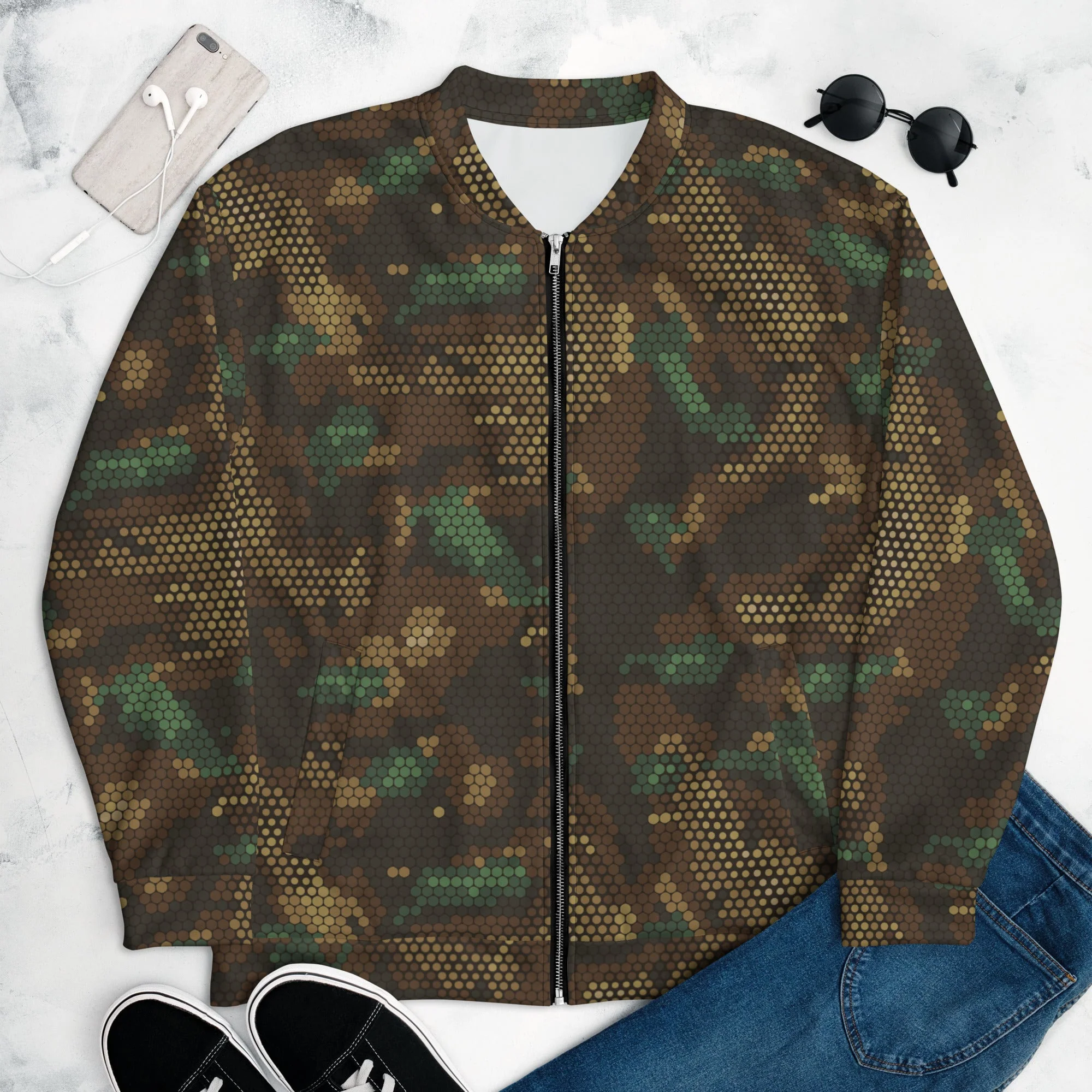 Multi-terrain Dot CAMO Unisex Bomber Jacket - Image 3