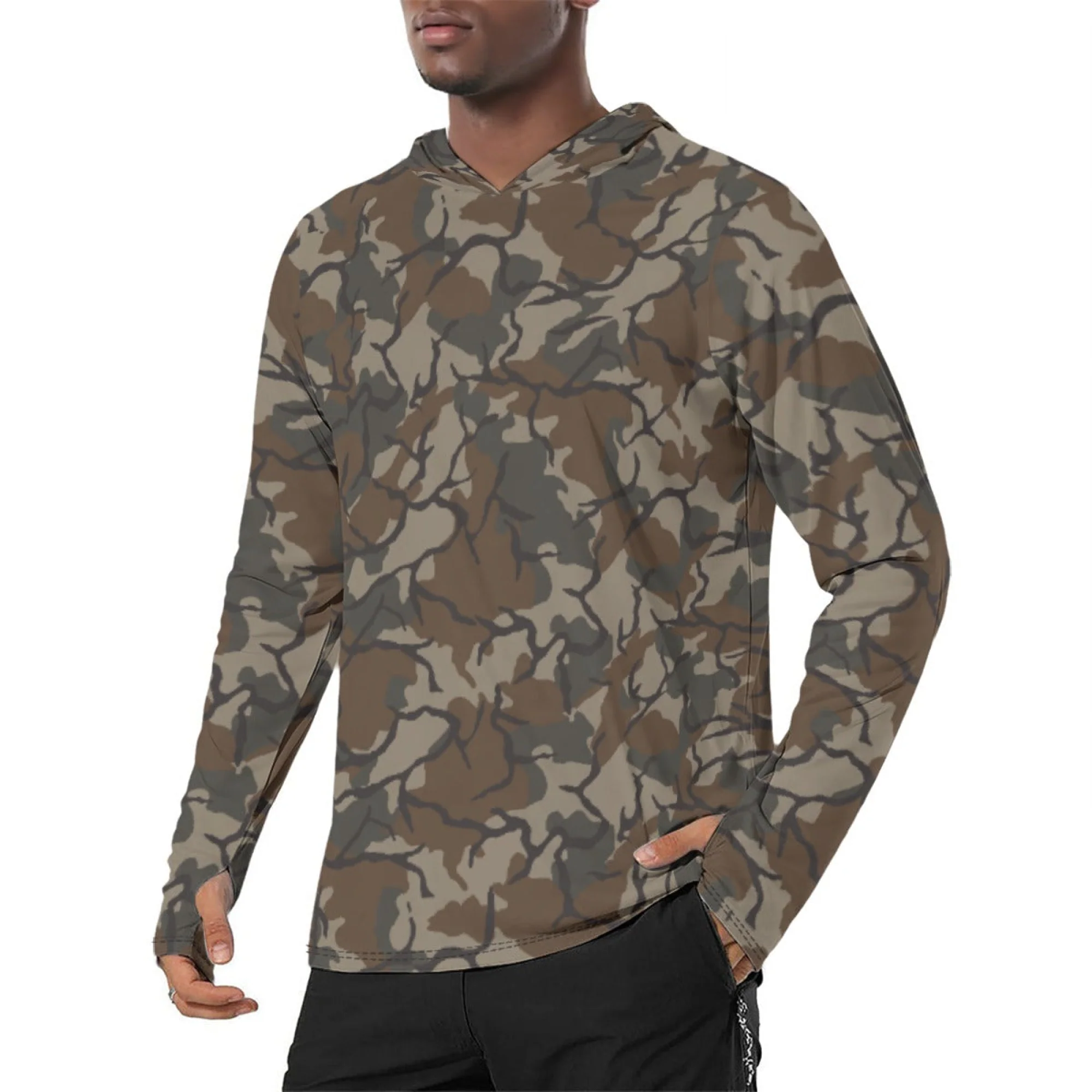 Philippine Marine Corps Malunggay CAMO Mens Sunscreen Sports Hoodie With Thumb Holes