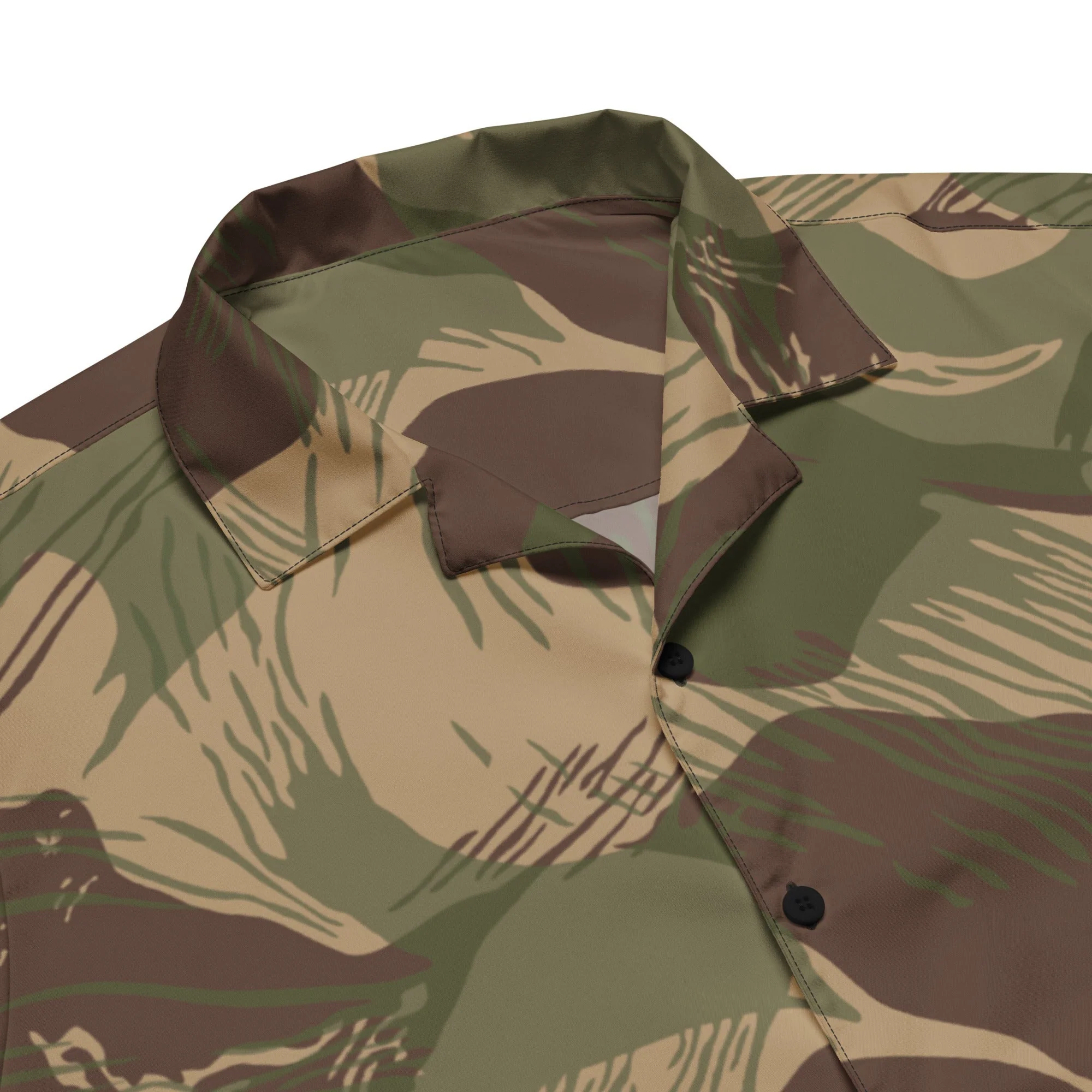 Rhodesian Brushstroke Multi-terrain CAMO Unisex Short-Sleeve Button Shirt - Image 2