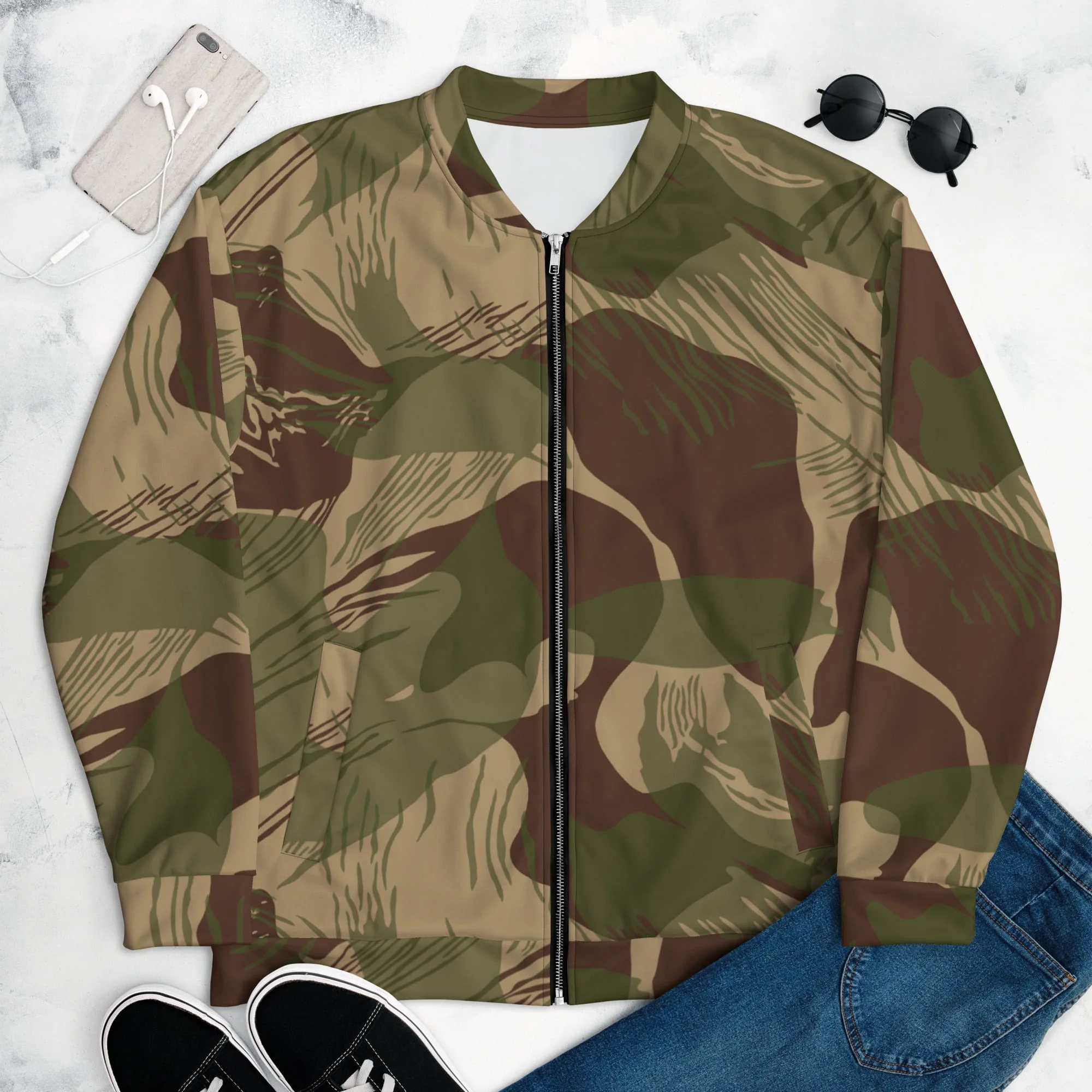 Rhodesian Brushstroke Multi-terrain CAMO Unisex Bomber Jacket - Image 3