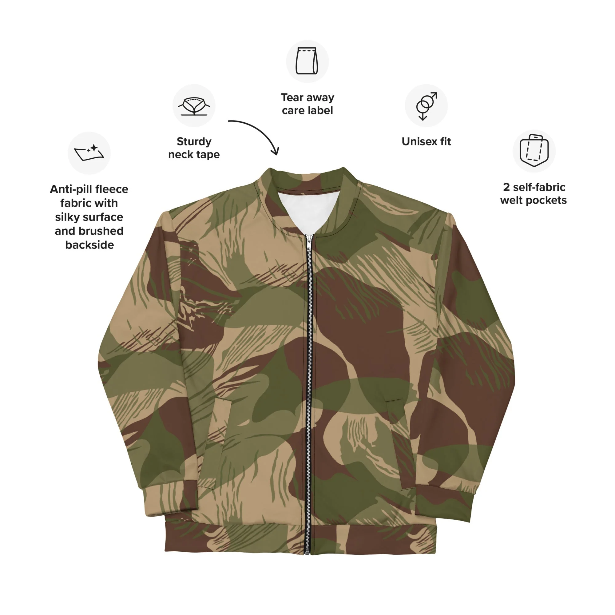 Rhodesian Brushstroke Multi-terrain CAMO Unisex Bomber Jacket - Image 9