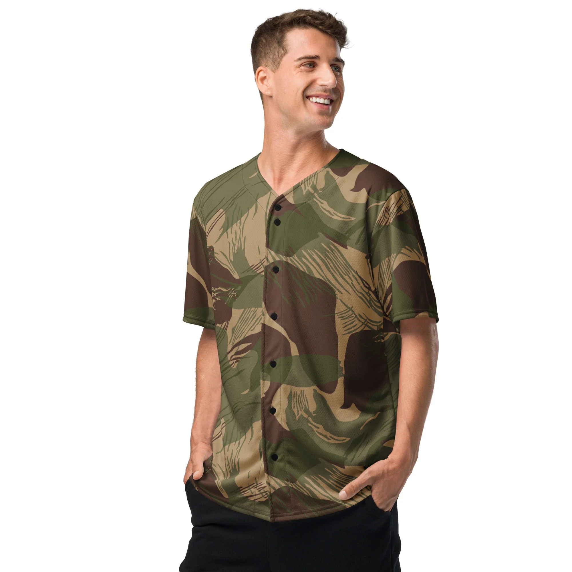 Rhodesian Brushstroke Multi-terrain CAMO Unisex Baseball Jersey - Image 9