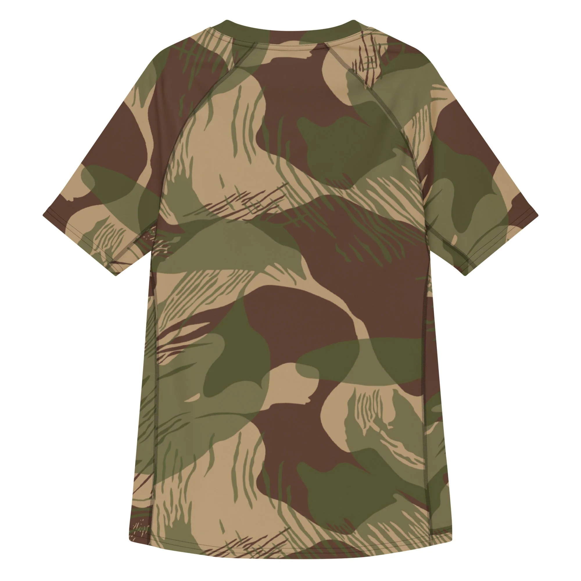 Rhodesian Brushstroke Multi-terrain CAMO Mens Short-Sleeve Rash Guard - Image 2