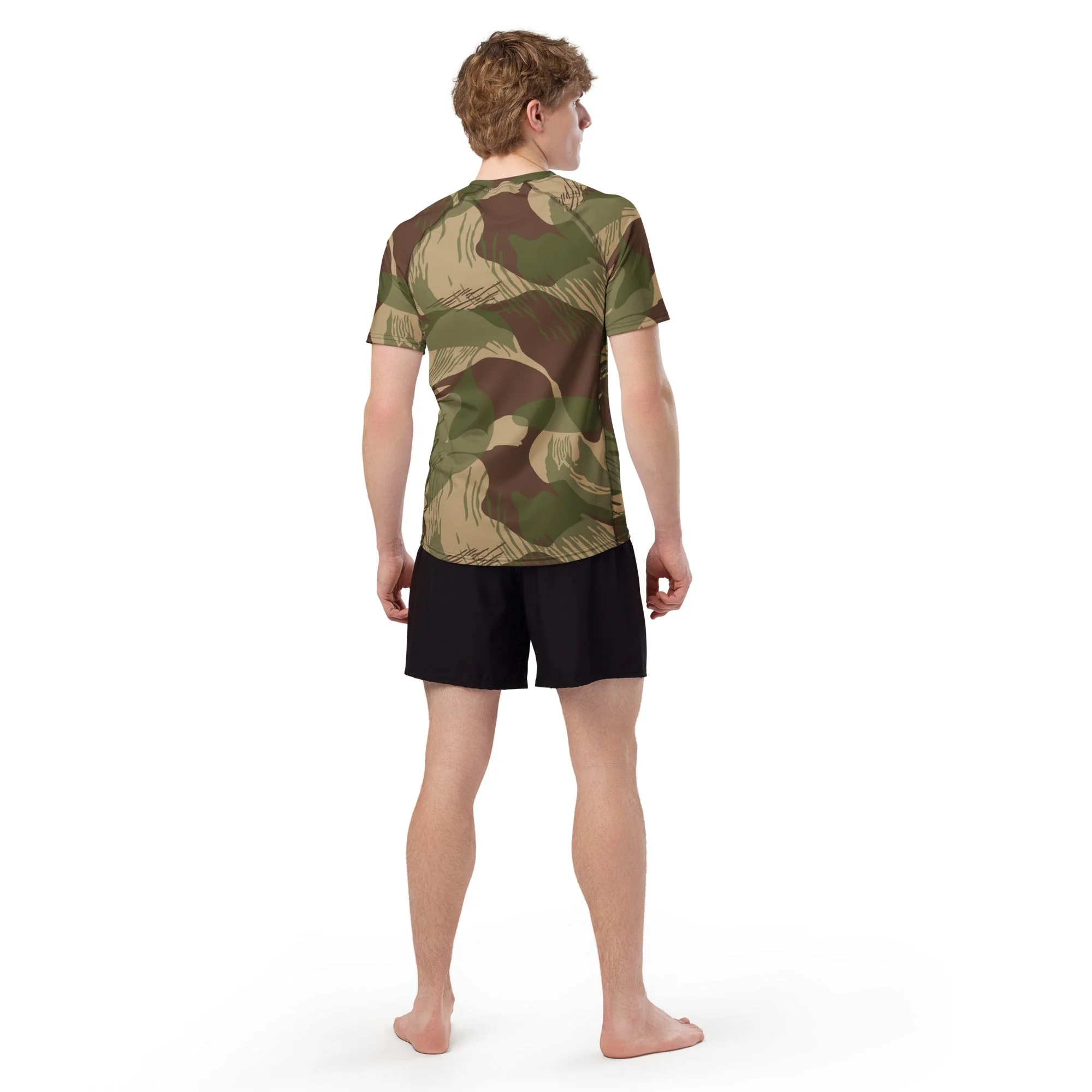 Rhodesian Brushstroke Multi-terrain CAMO Mens Short-Sleeve Rash Guard - Image 9