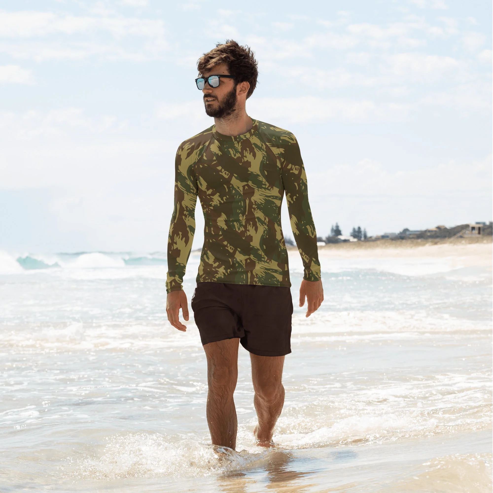 Rhodesian Brushstroke Transkei CAMO Mens Long-Sleeve Rash Guard