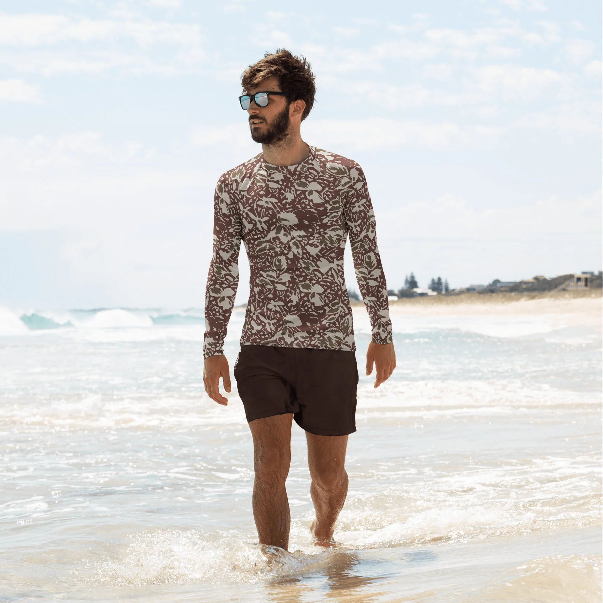 Romanian Soviet 1990 Leaf Autumn CAMO Mens Long-Sleeve Rash Guard