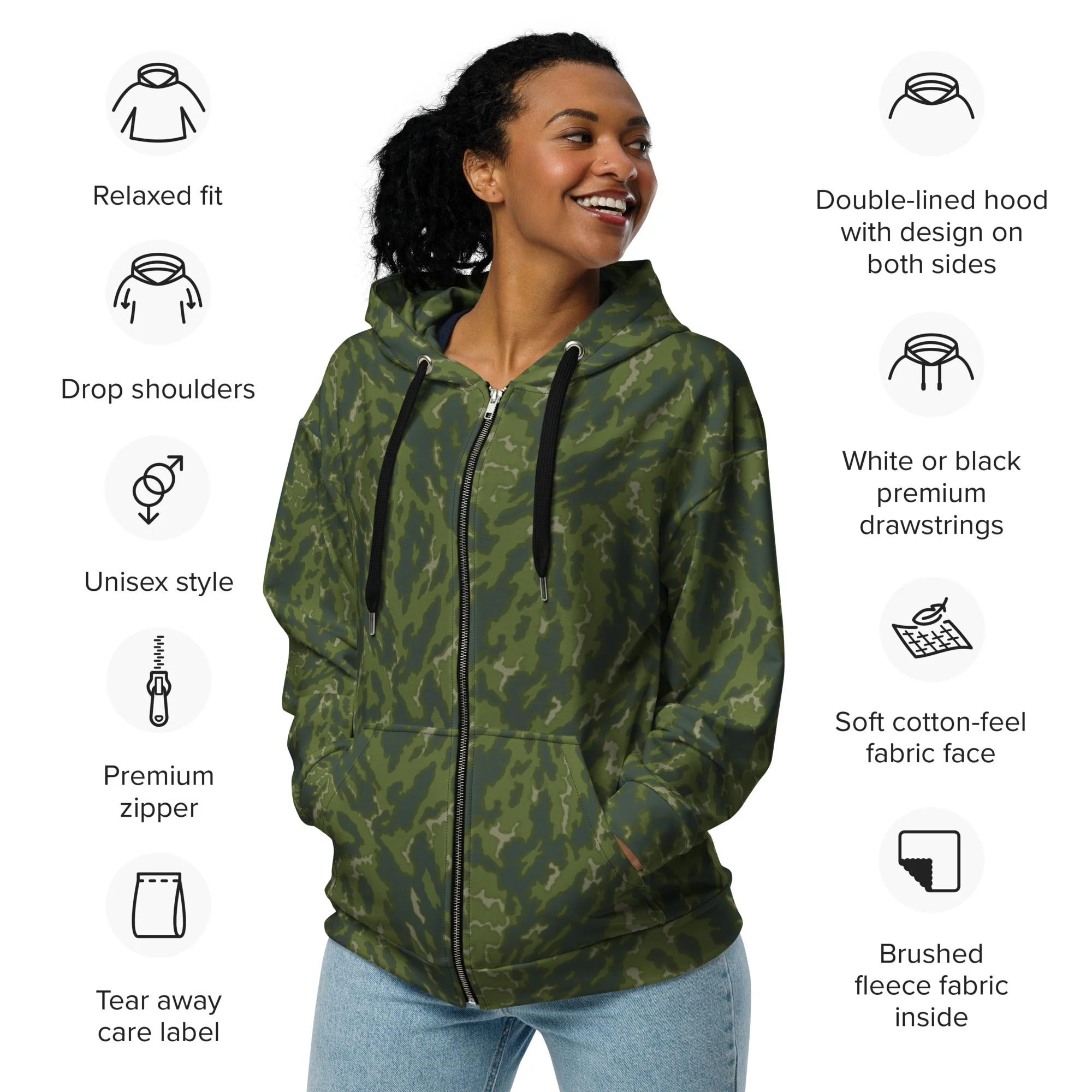 Russian Barvikha Woodland CAMO Unisex Zip Hoodie - Image 5