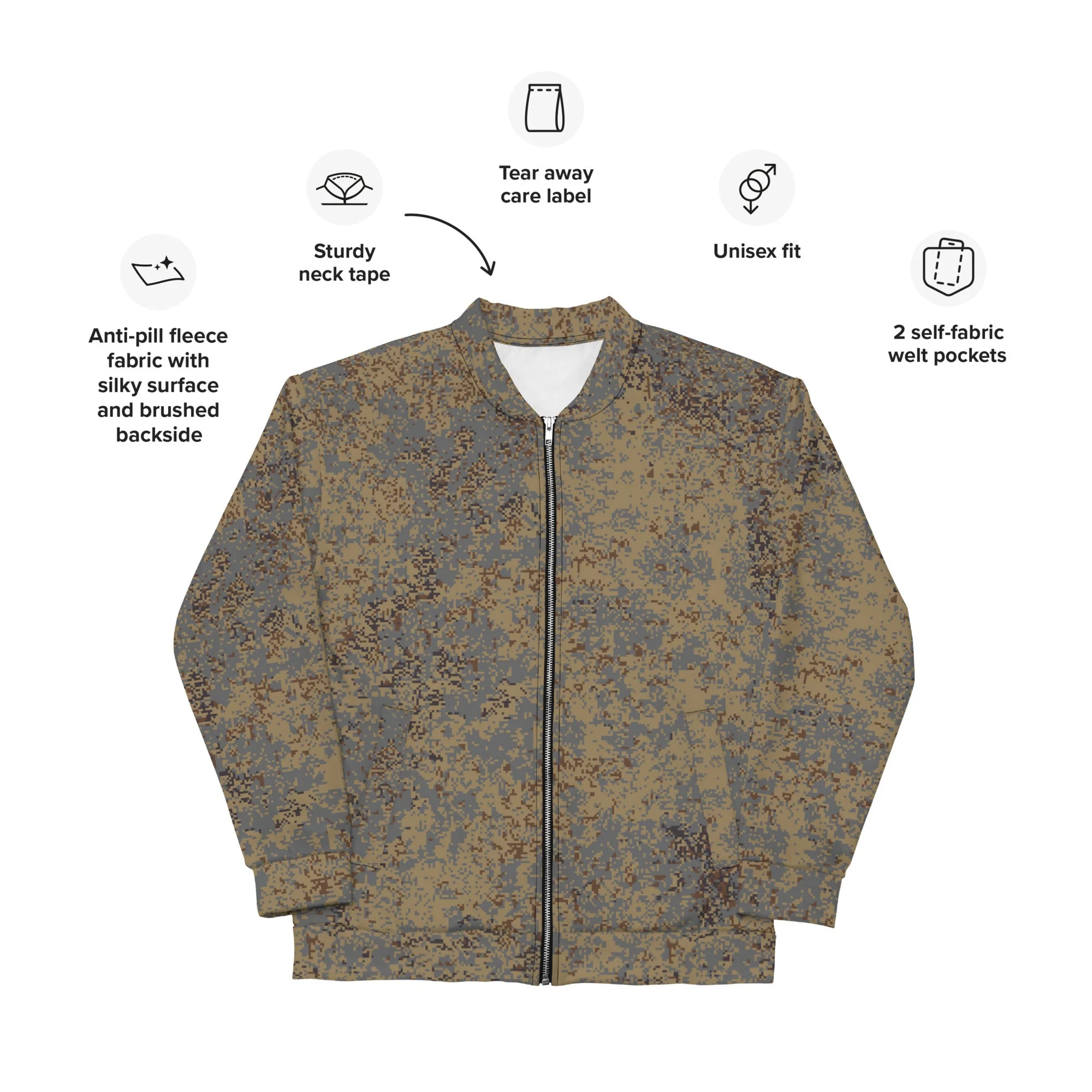 Russian Digital EMR Winter Grey CAMO Unisex Bomber Jacket - Image 9