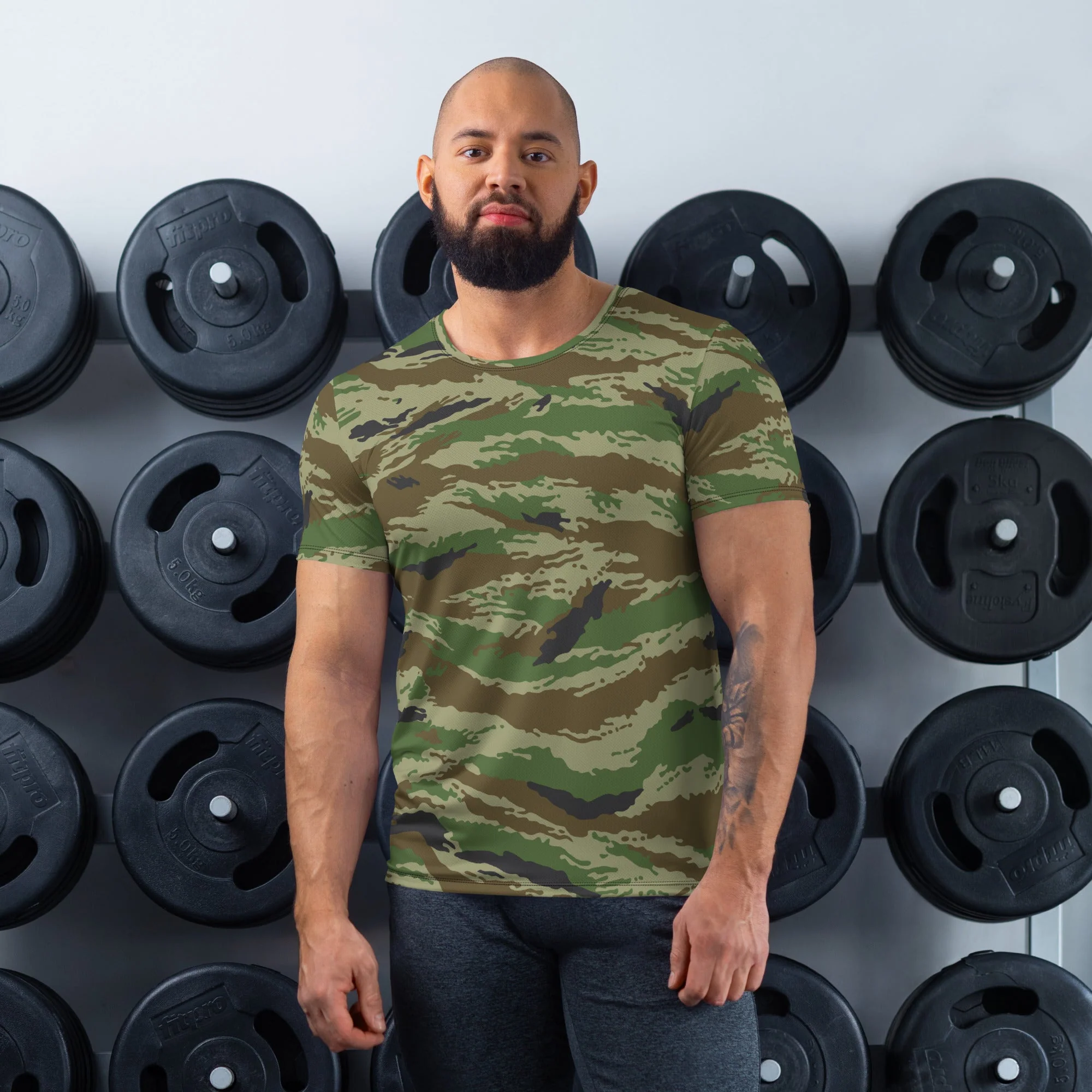 Russian Tiger Stripe Kamysh REX CAMO Mens Athletic T-Shirt
