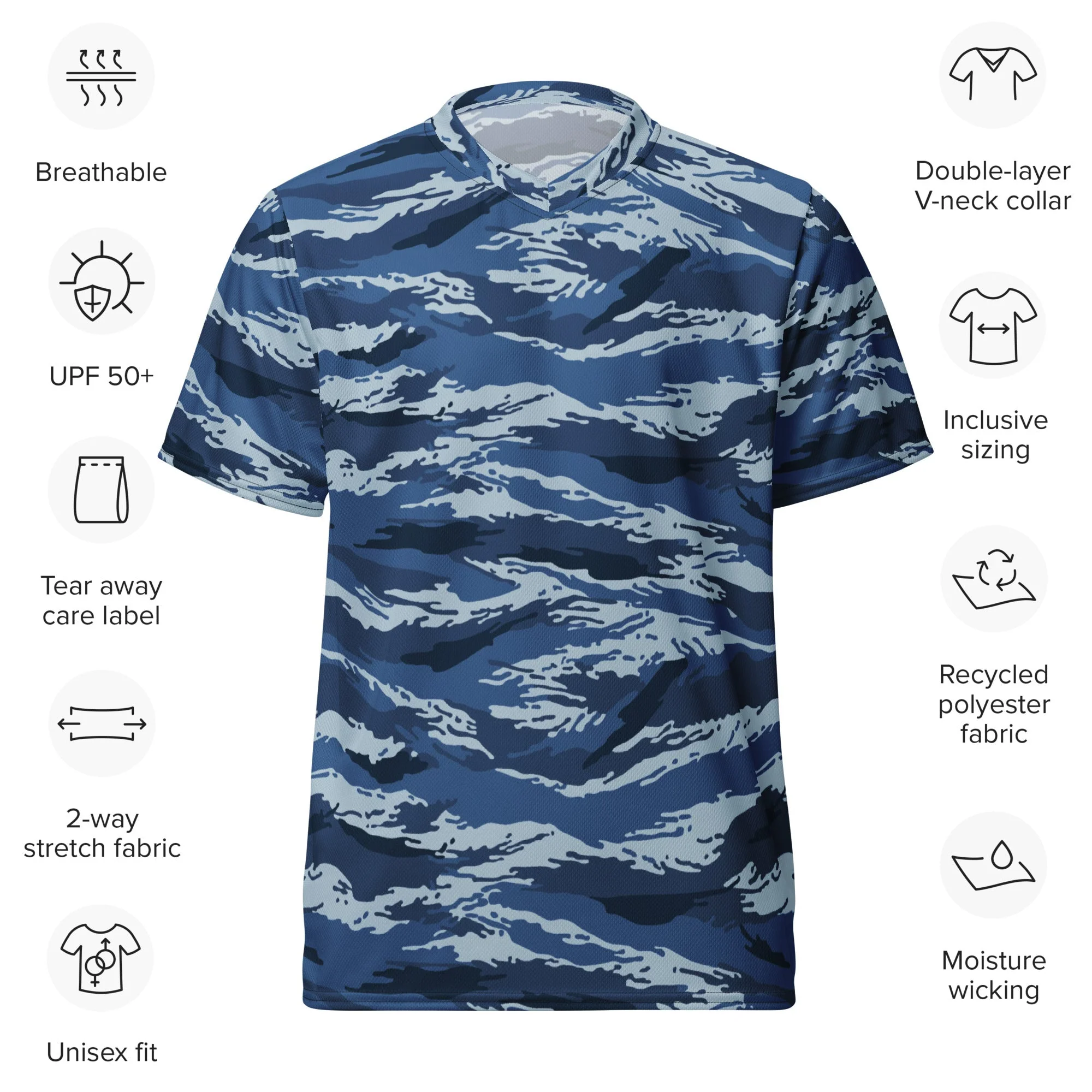 Russian Tiger Stripe Kamysh Blue CAMO Unisex Sports Jersey - Image 10