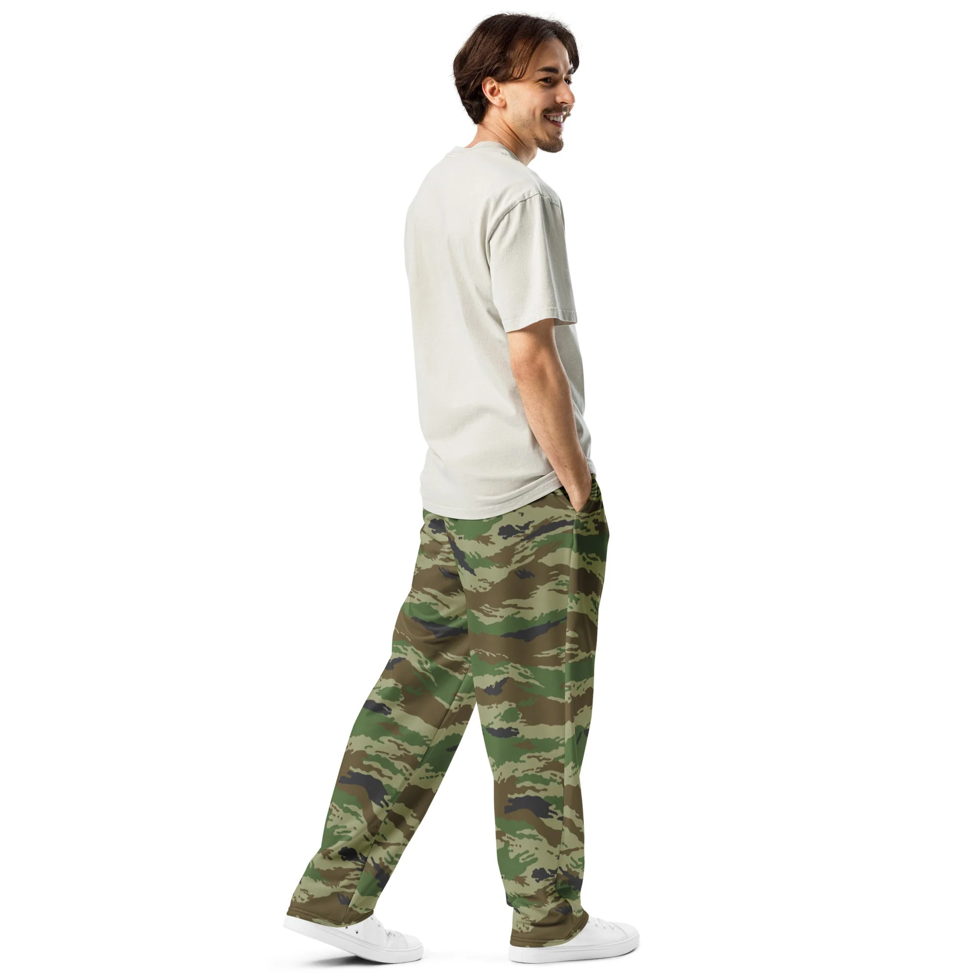 Russian Tiger Stripe Kamysh REX CAMO Unisex Wide-Leg Joggers - Image 3