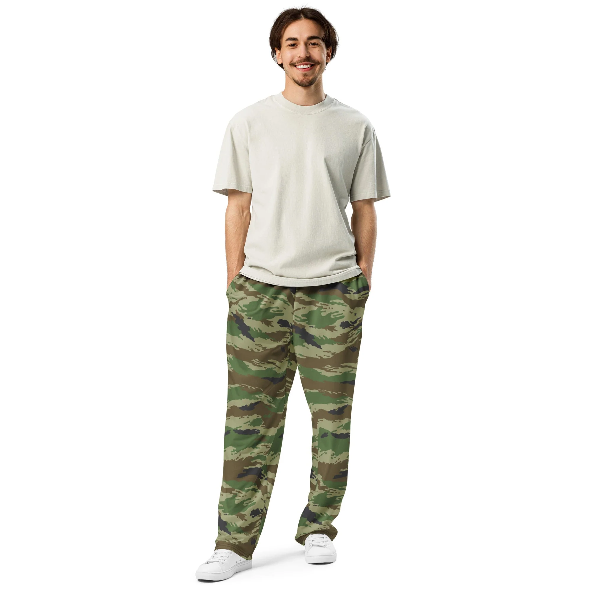 Russian Tiger Stripe Kamysh REX CAMO Unisex Wide-Leg Joggers - Image 5
