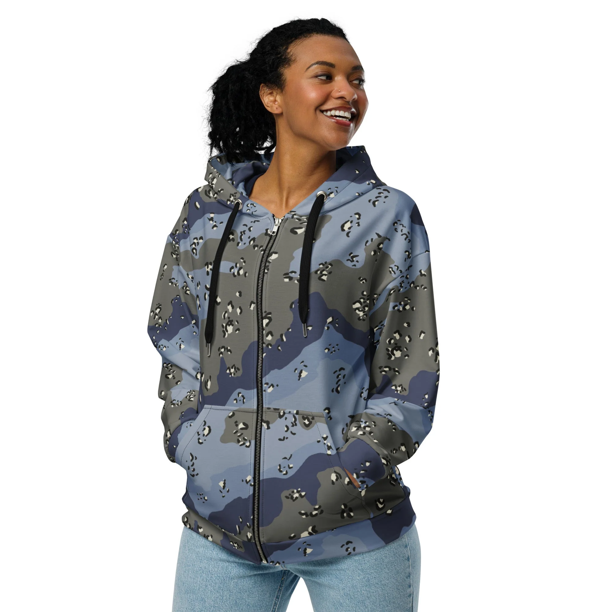 Saudi Arabian Chocolate Chip Desert Urban Blue CAMO Unisex Zip Hoodie - Image 8