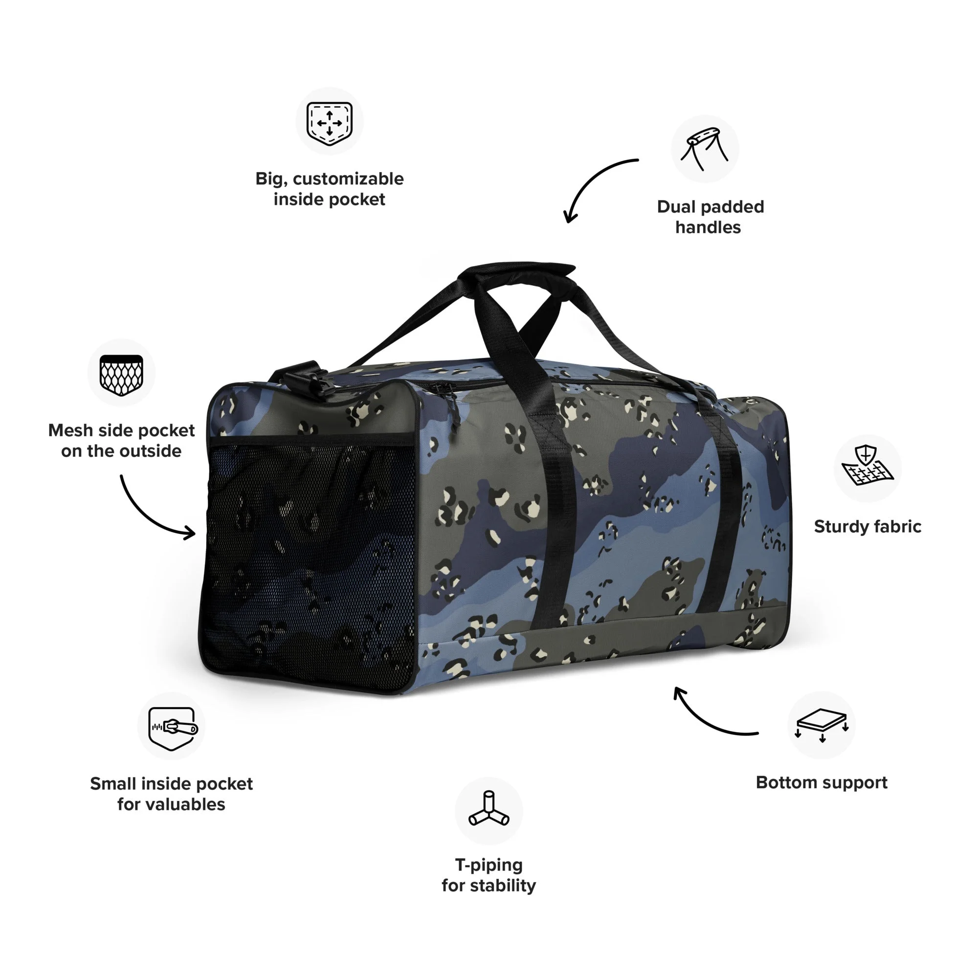 Saudi Arabian Chocolate Chip Desert Urban Blue CAMO Duffle Bag - Image 2