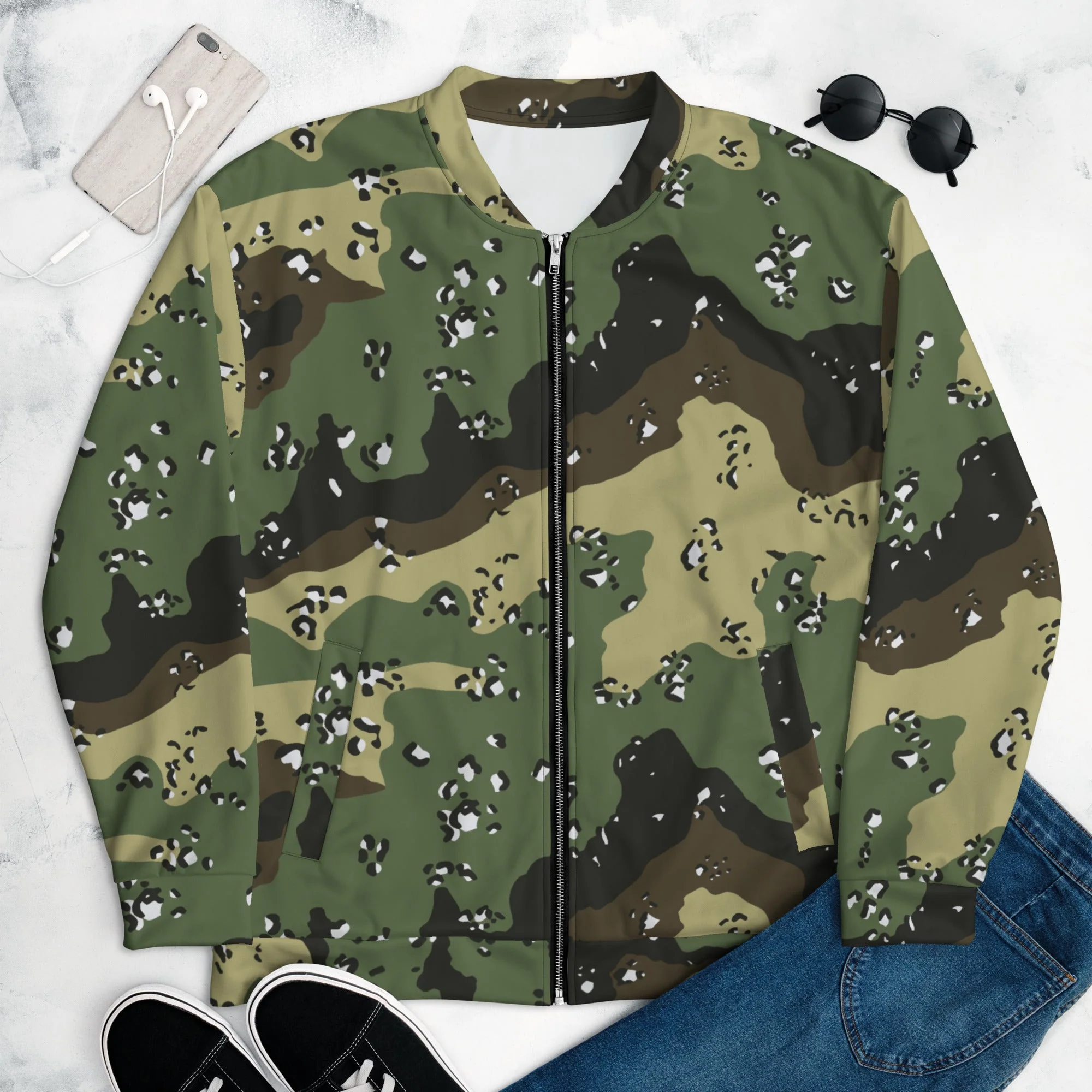 Saudi Arabian Chocolate Chip Marsh CAMO Unisex Bomber Jacket - Image 3