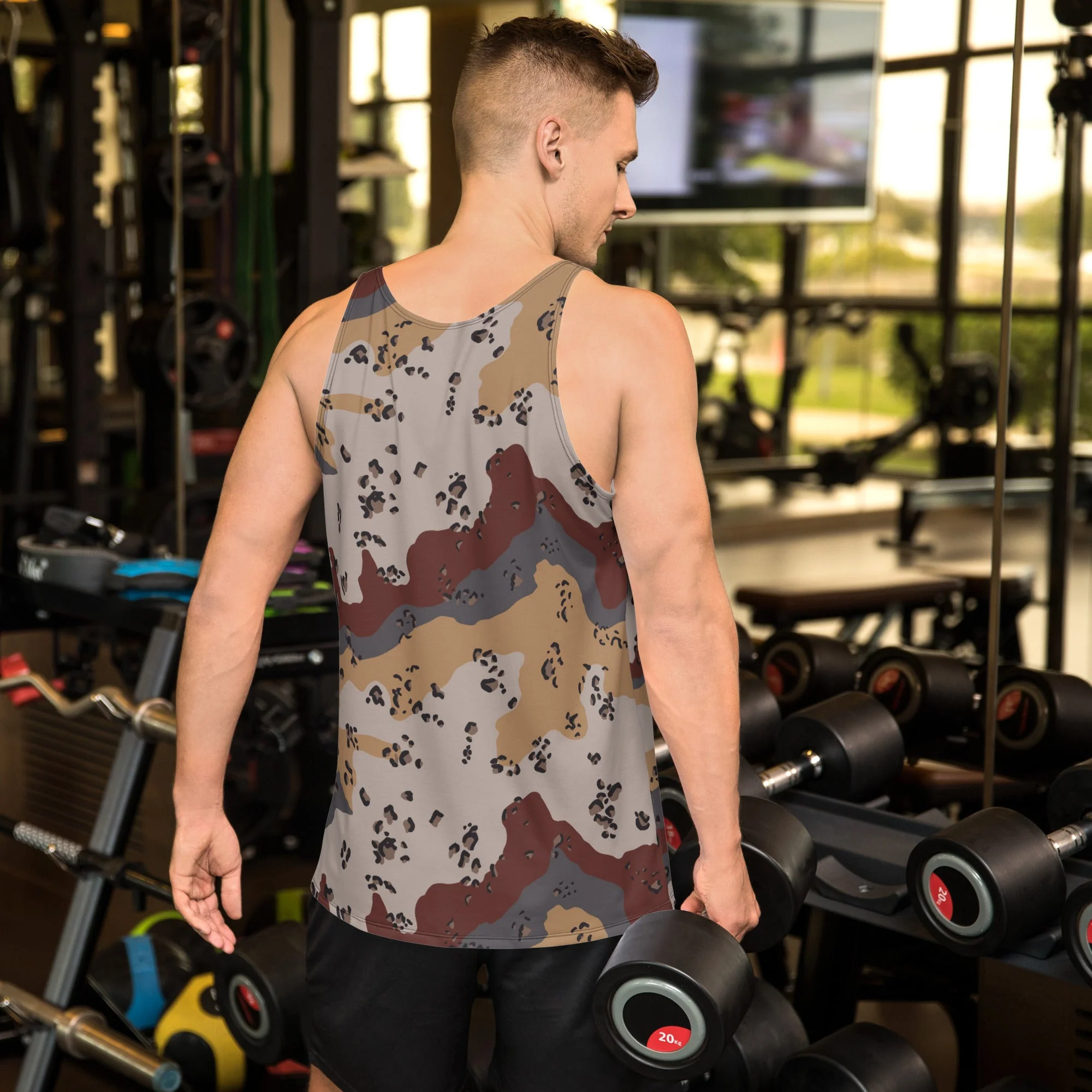 Saudi Arabian Chocolate Chip Desert Mountain CAMO Unisex Tank Top - Image 2