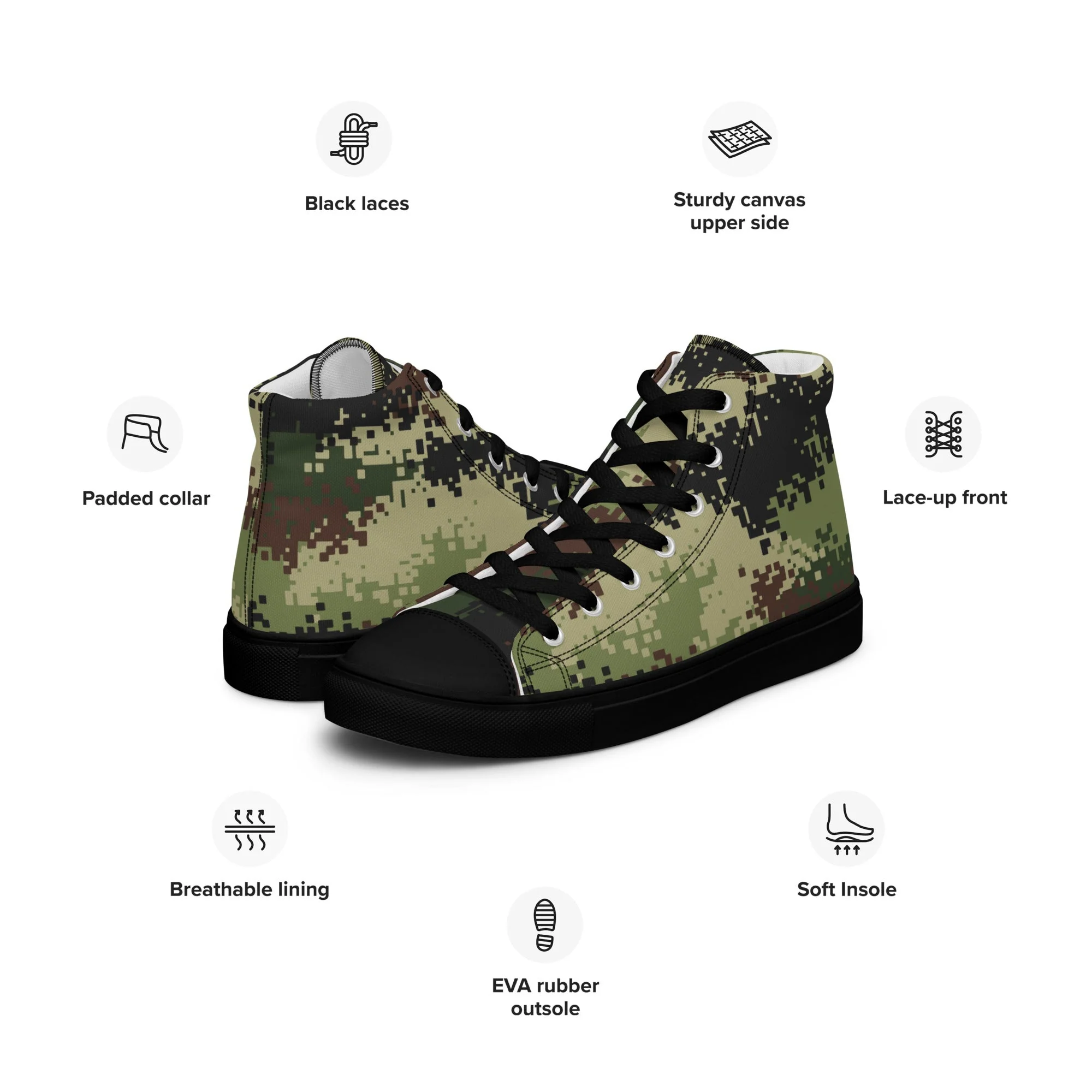 Serbian Digital CAMO Mens High-Top Canvas Shoes - Image 2