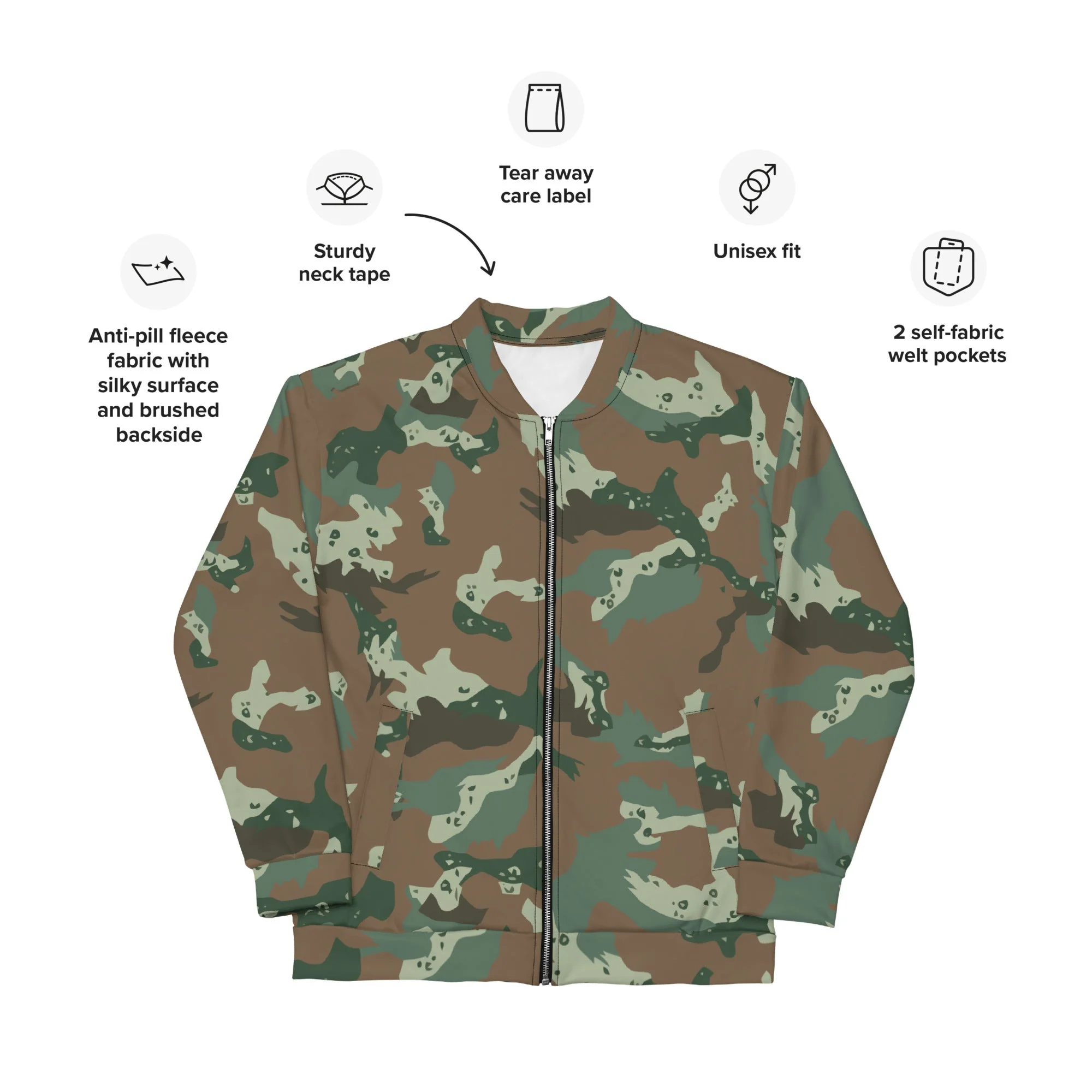 South African Chocolate Chip Soldier 2000 CAMO Unisex Bomber Jacket - Image 9