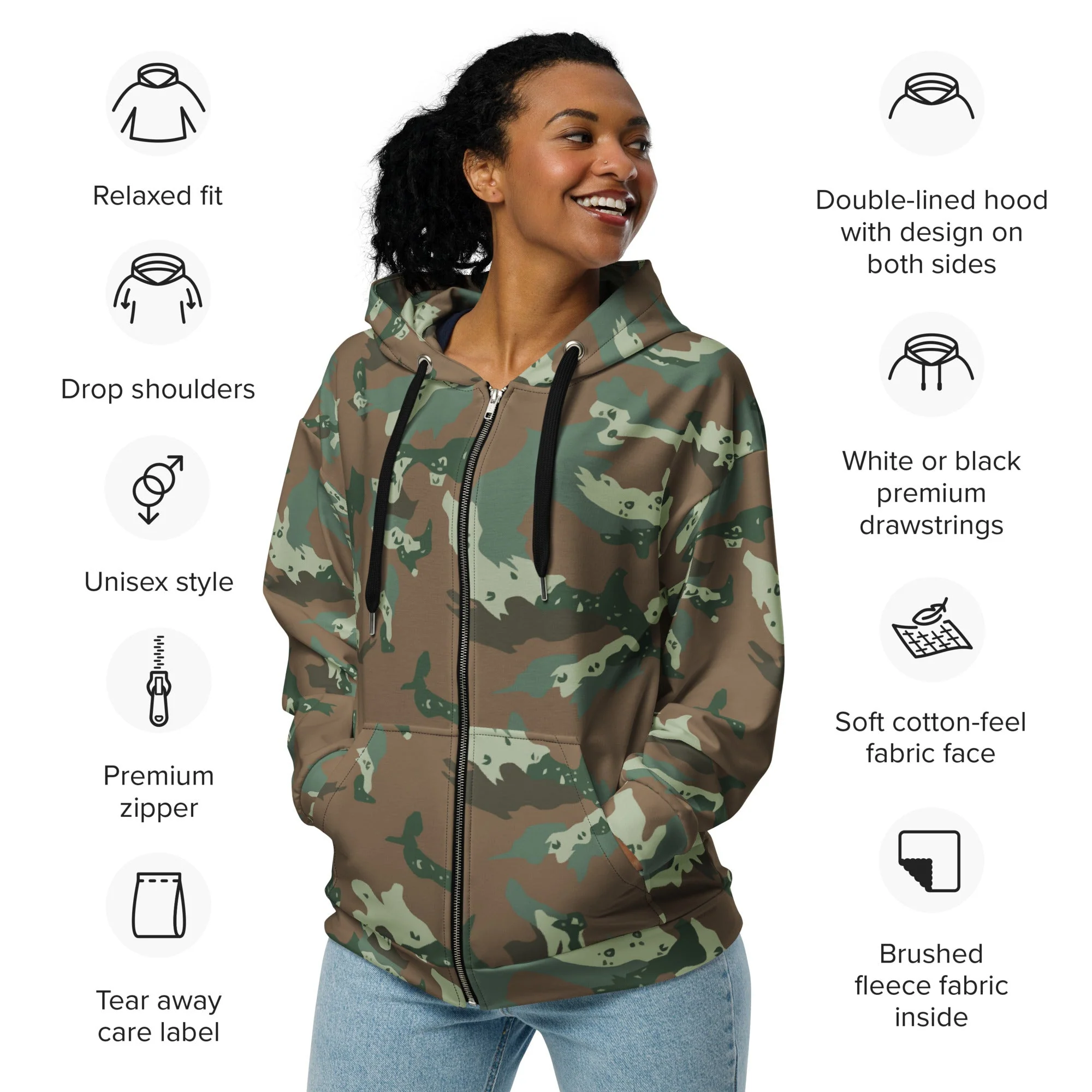 South African Chocolate Chip Soldier 2000 CAMO Unisex Zip Hoodie - Image 10