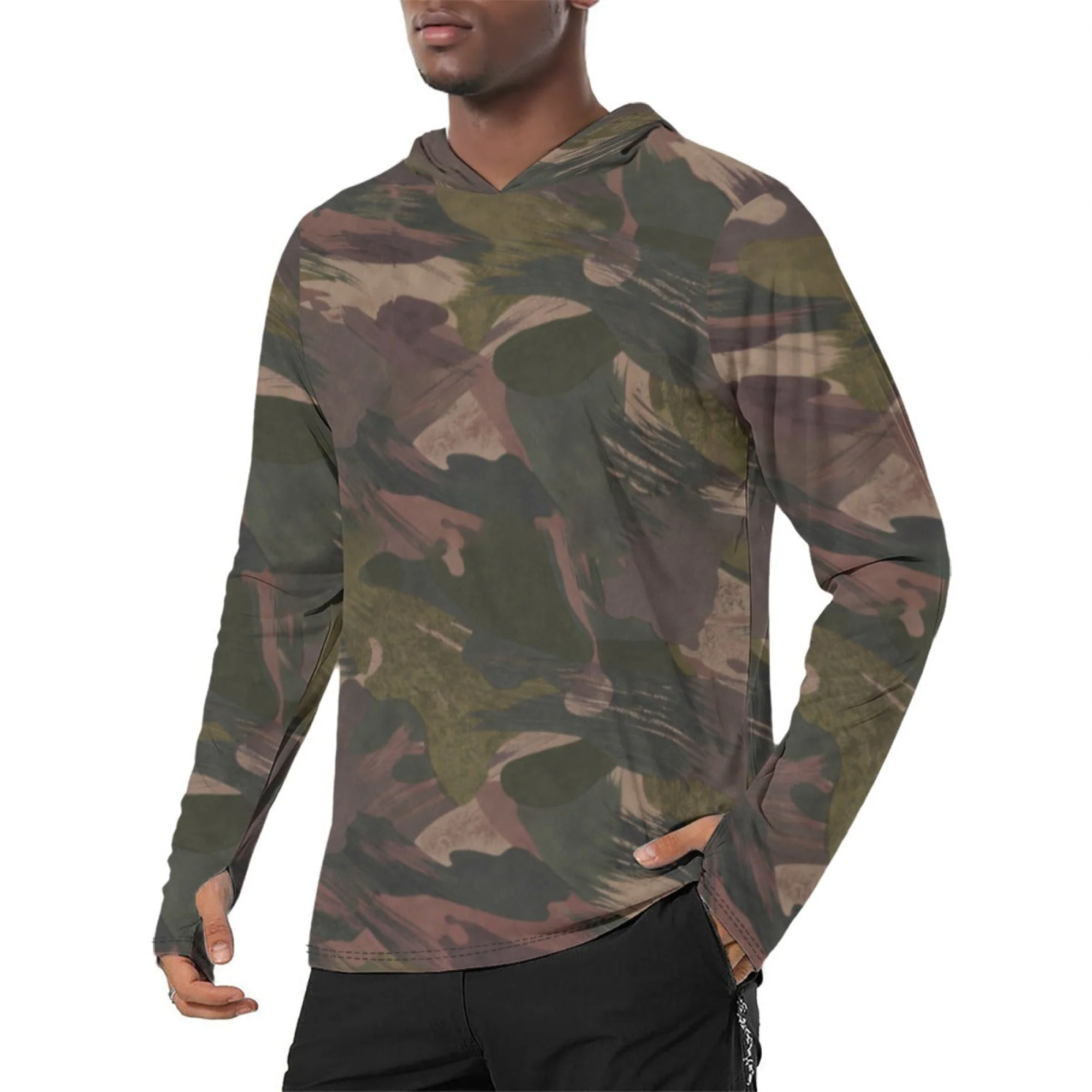 South Vietnamese DPM ARVN Airborne Brushstroke CAMO Mens Sunscreen Sports Hoodie With Thumb Holes