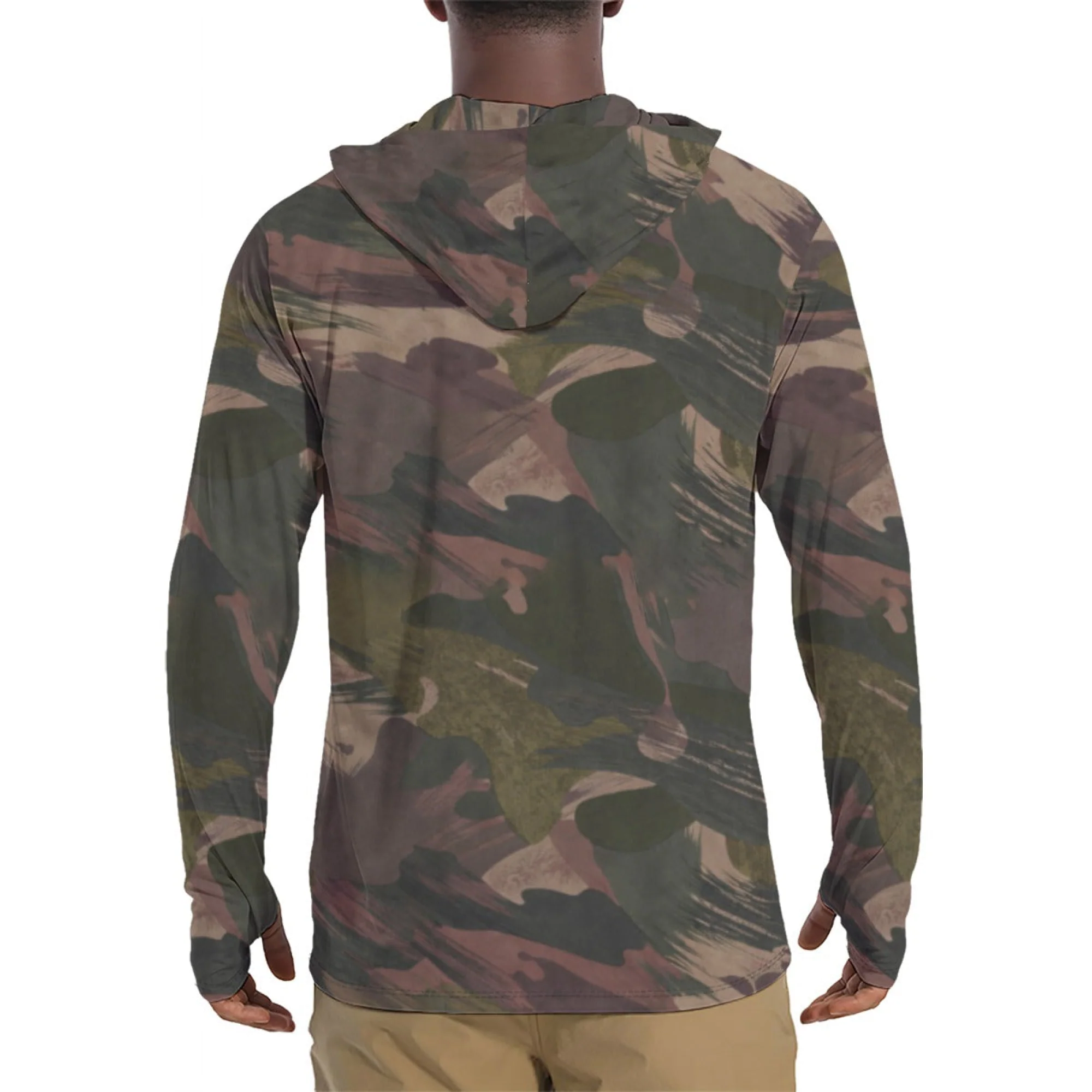 South Vietnamese DPM ARVN Airborne Brushstroke CAMO Mens Sunscreen Sports Hoodie With Thumb Holes - Image 2