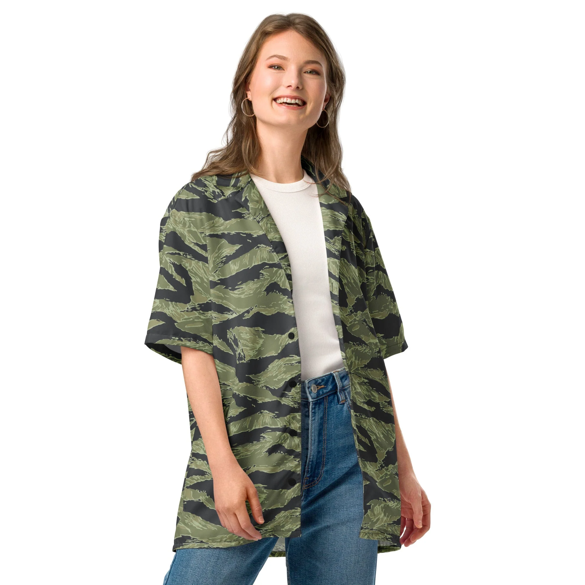 South Vietnamese Sea Wave Tiger Stripe CAMO Unisex Unisex Short-Sleeve Button Shirt - Image 14